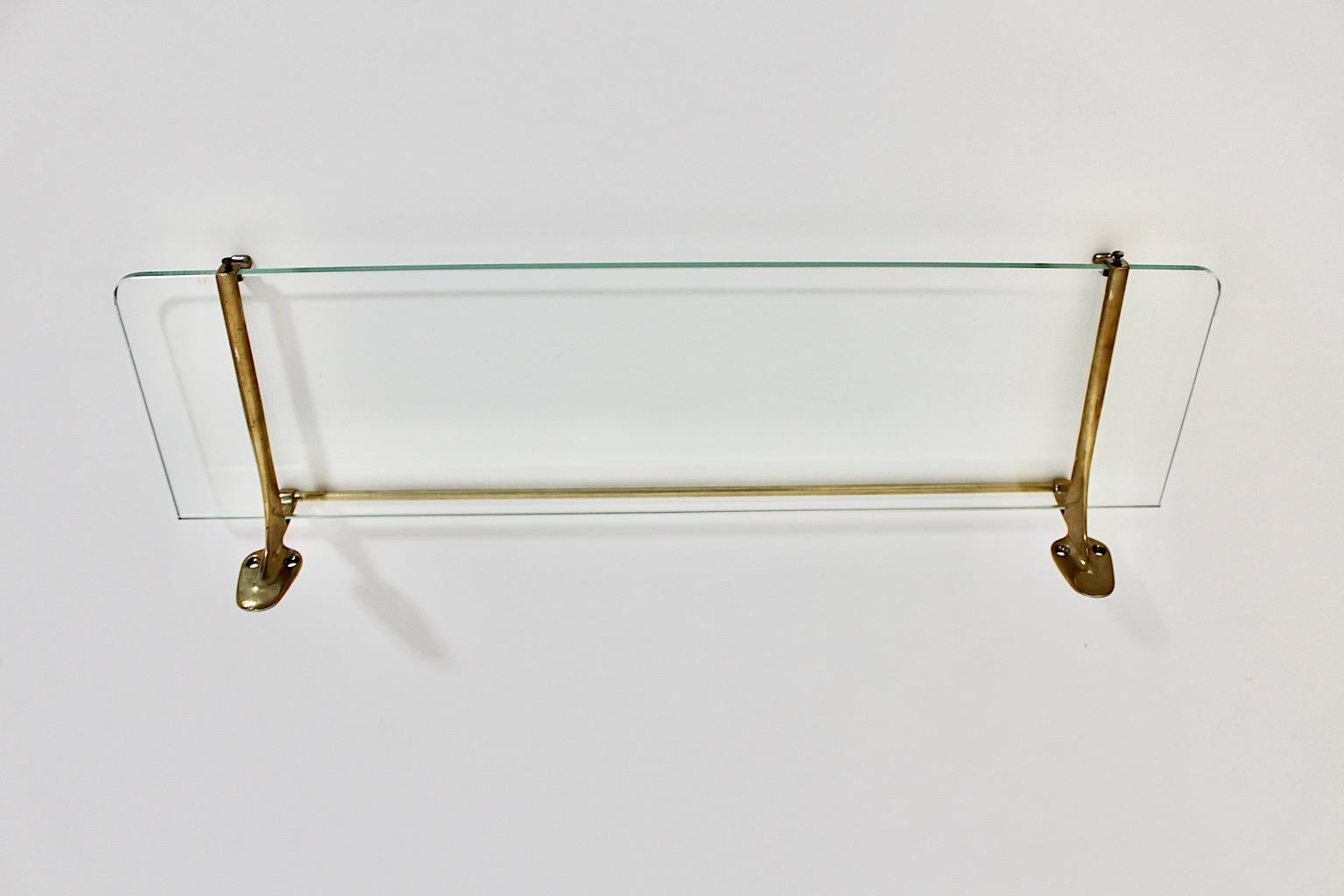 Italian Modernist Vintage Brass Glass Shelf 1950s Italy For Sale
