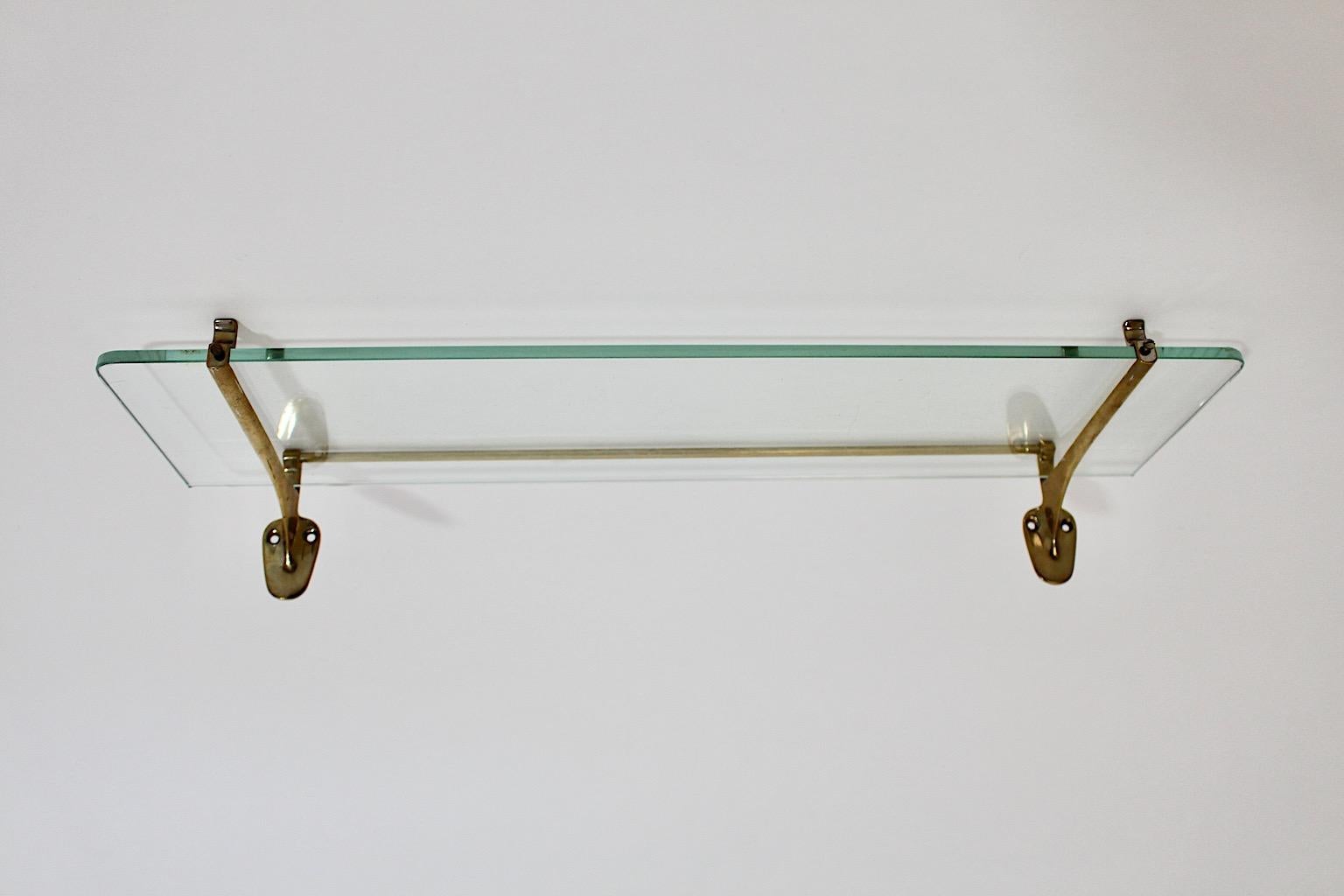 Modernist Vintage Brass Glass Shelf 1950s Italy In Good Condition For Sale In Vienna, AT