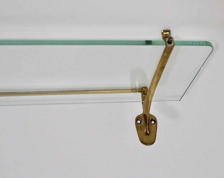 Modernist Vintage Brass Glass Shelf 1950s Italy For Sale at 1stDibs