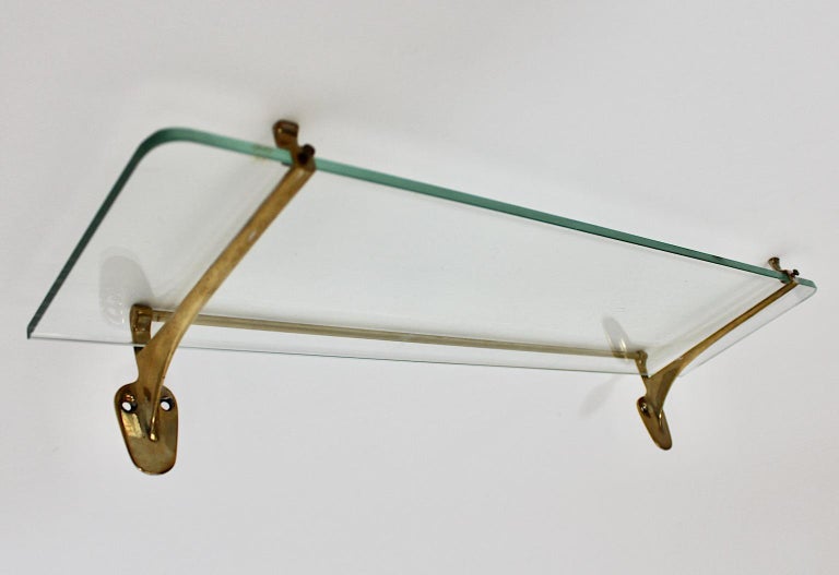 Modernist Vintage Brass Glass Shelf 1950s Italy For Sale at 1stDibs