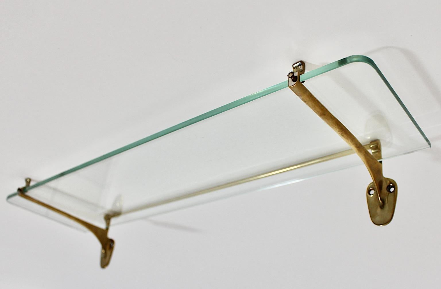 Modernist Vintage Brass Glass Shelf 1950s Italy For Sale 3