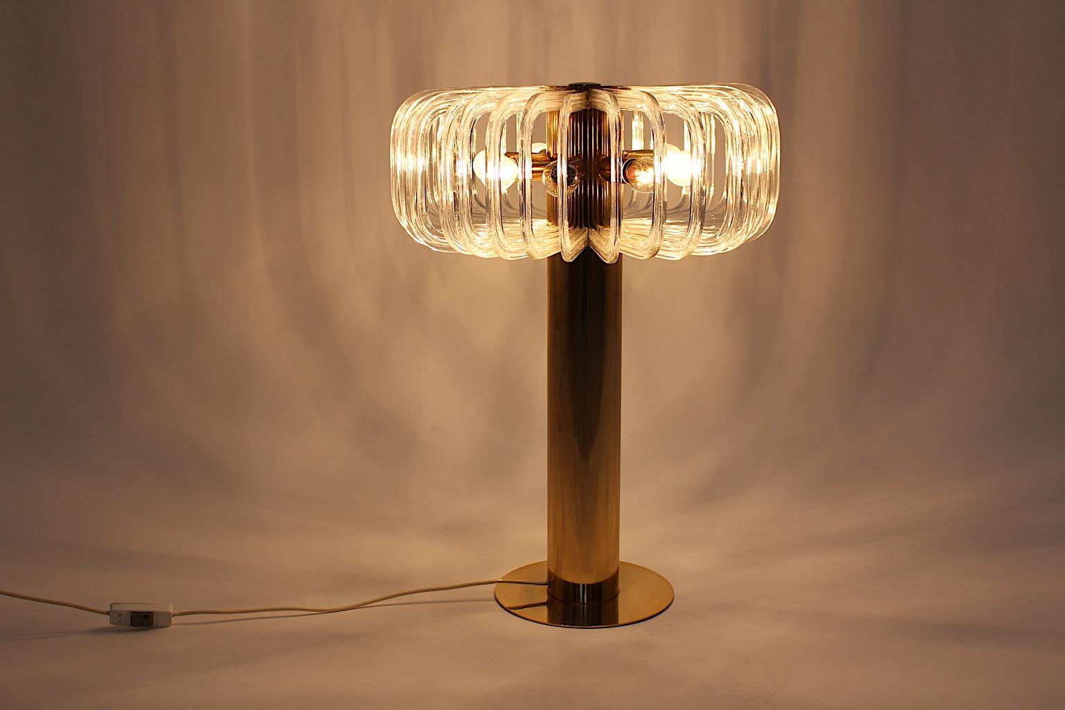 Modernist Vintage Brass Glass Table Lamp Cari Zalloni for Bakalowits 1960s  For Sale 7