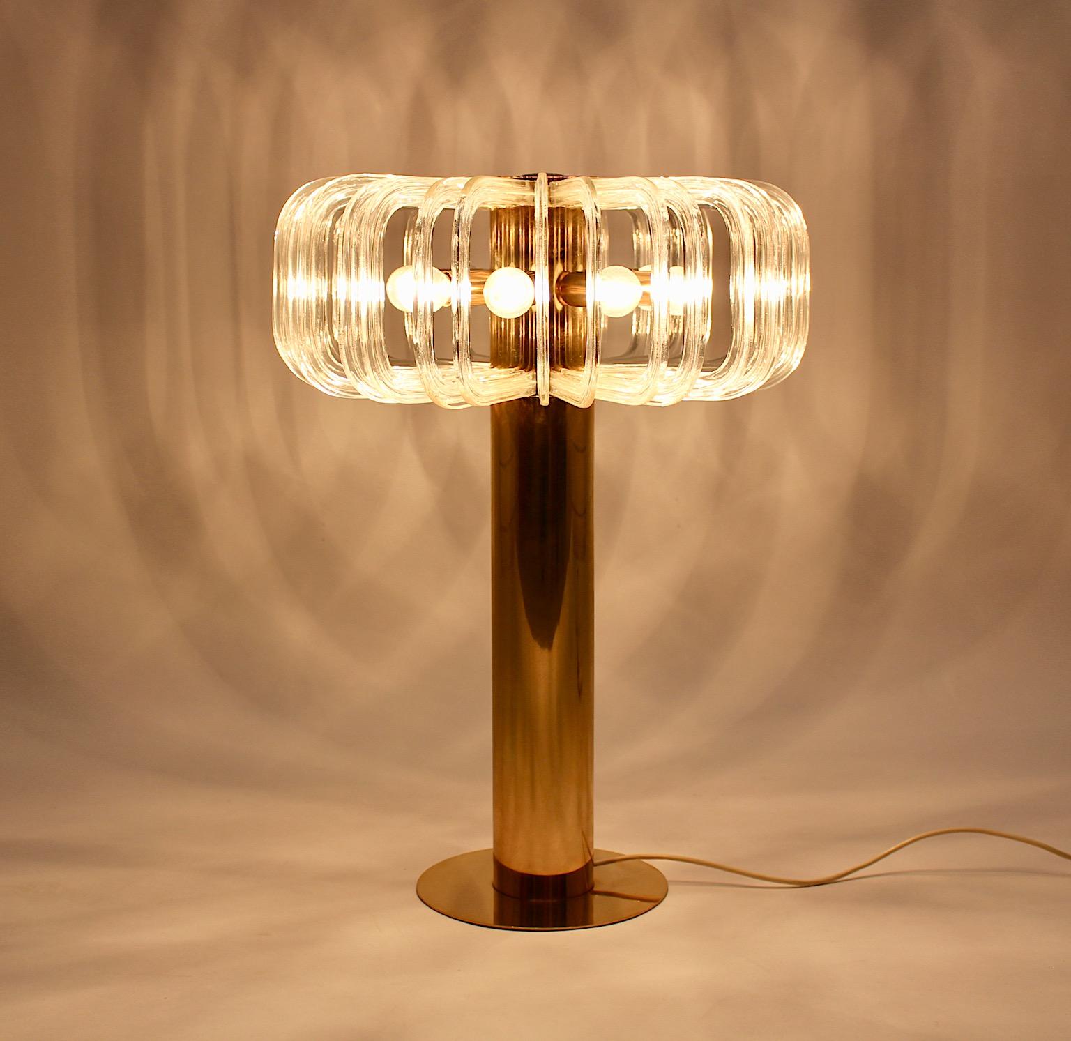 Modernist Vintage Brass Glass Table Lamp Cari Zalloni for Bakalowits 1960s  For Sale 8