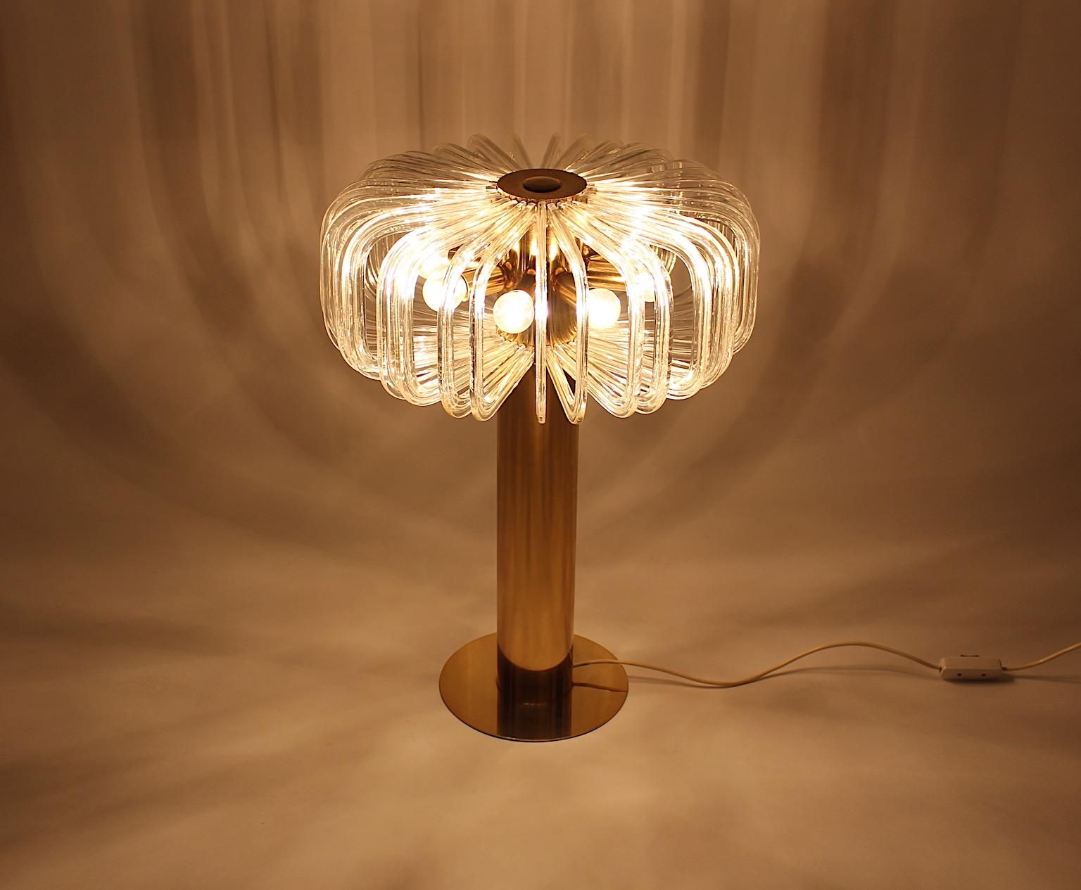 Modernist Vintage Brass Glass Table Lamp Cari Zalloni for Bakalowits 1960s  For Sale 11