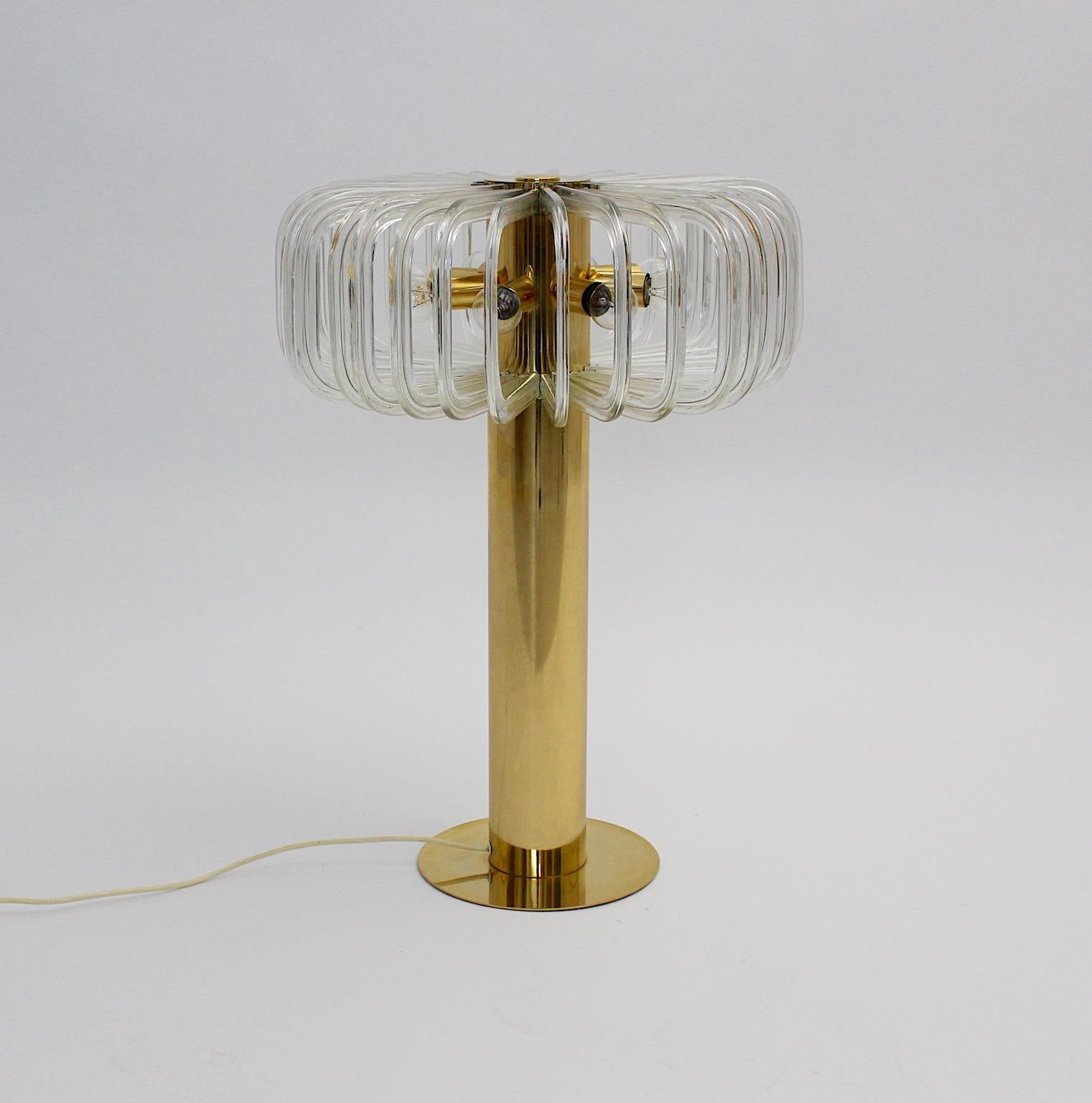 Mid-Century Modern Modernist Vintage Brass Glass Table Lamp Cari Zalloni for Bakalowits 1960s  For Sale