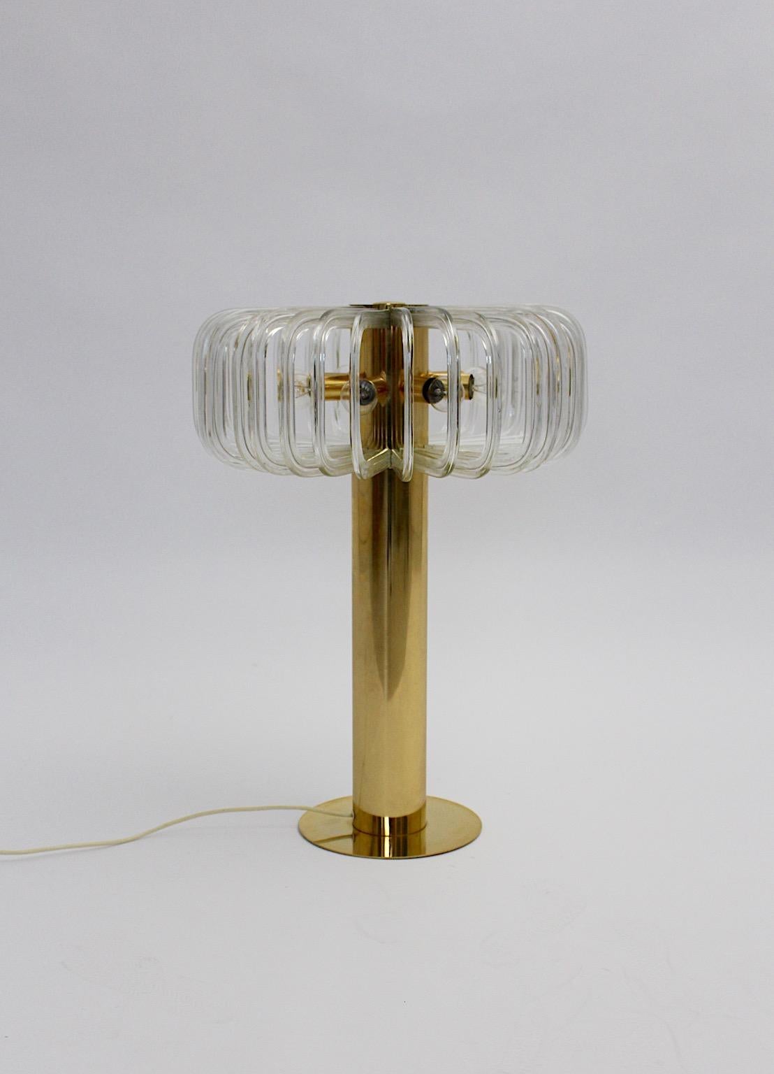 Austrian Modernist Vintage Brass Glass Table Lamp Cari Zalloni for Bakalowits 1960s  For Sale
