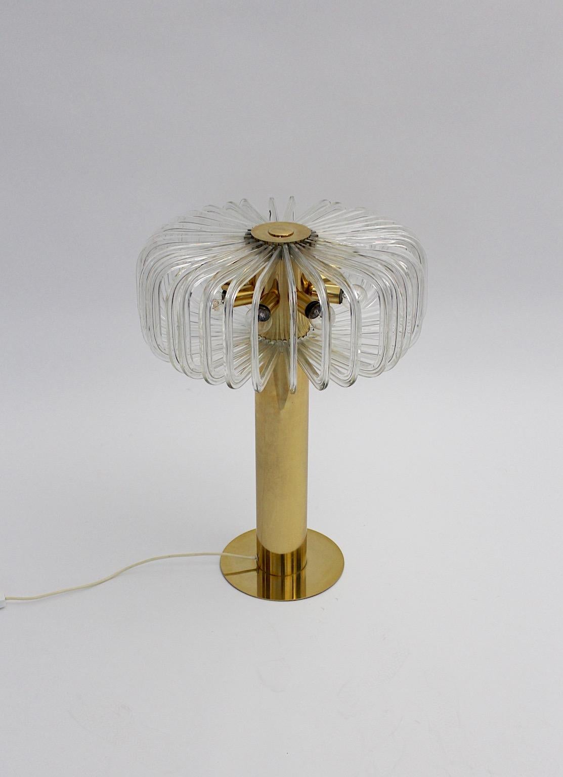 Gilt Modernist Vintage Brass Glass Table Lamp Cari Zalloni for Bakalowits 1960s  For Sale