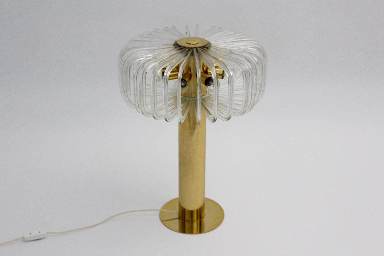 Modernist Vintage Brass Glass Table Lamp Cari Zalloni for Bakalowits 1960s  In Good Condition For Sale In Vienna, AT