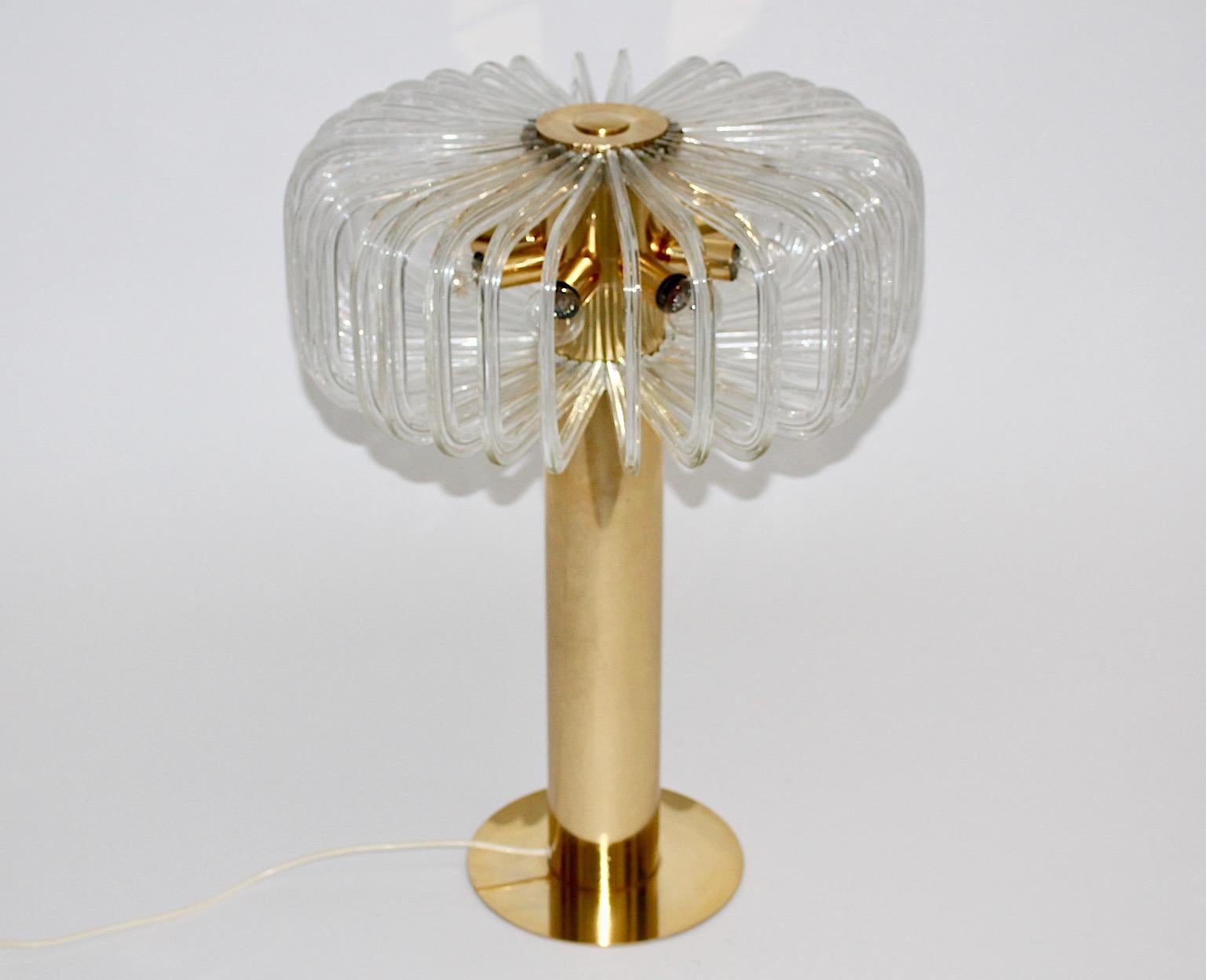 Mid-20th Century Modernist Vintage Brass Glass Table Lamp Cari Zalloni for Bakalowits 1960s  For Sale