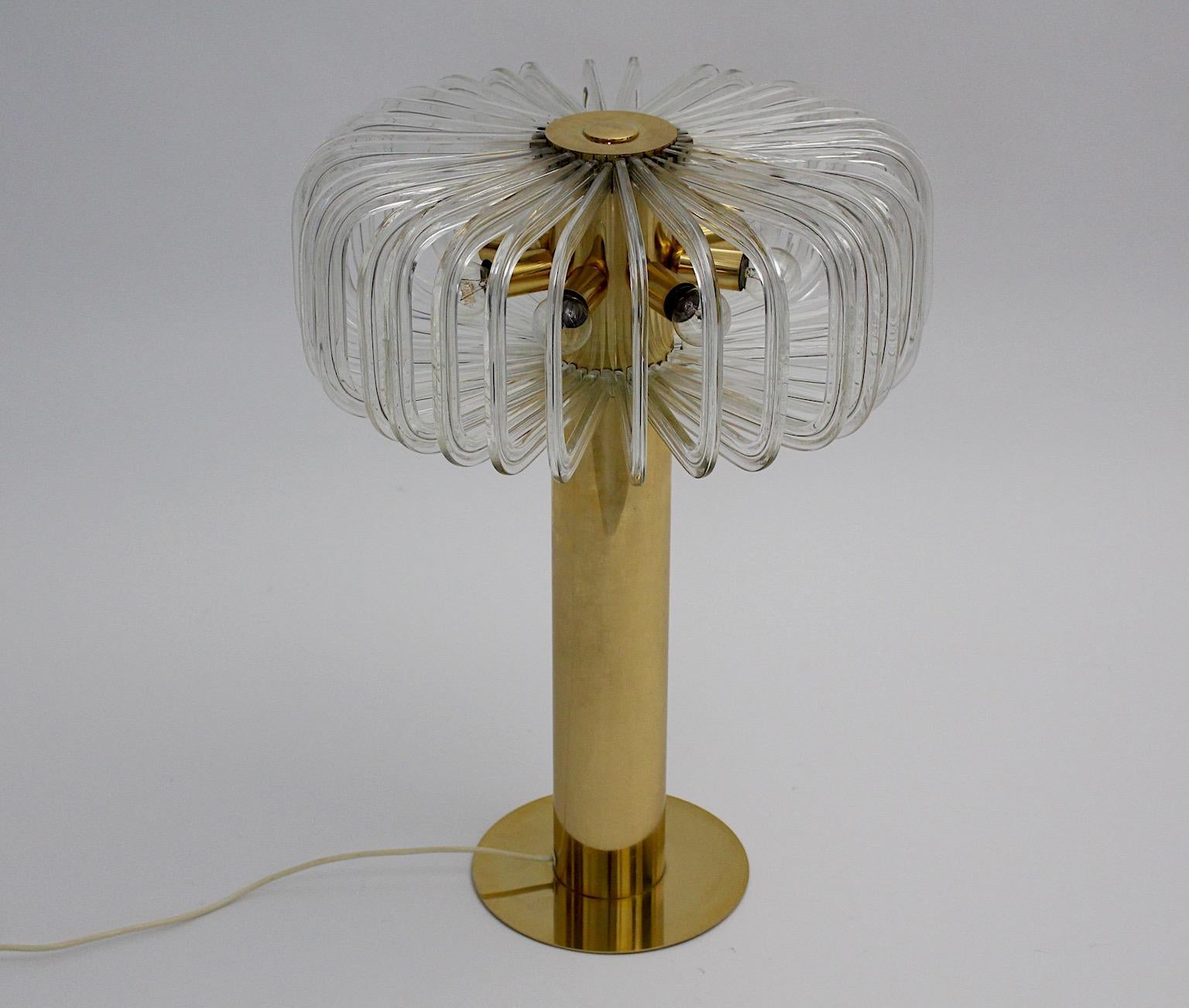 Modernist Vintage Brass Glass Table Lamp Cari Zalloni for Bakalowits 1960s  For Sale 1