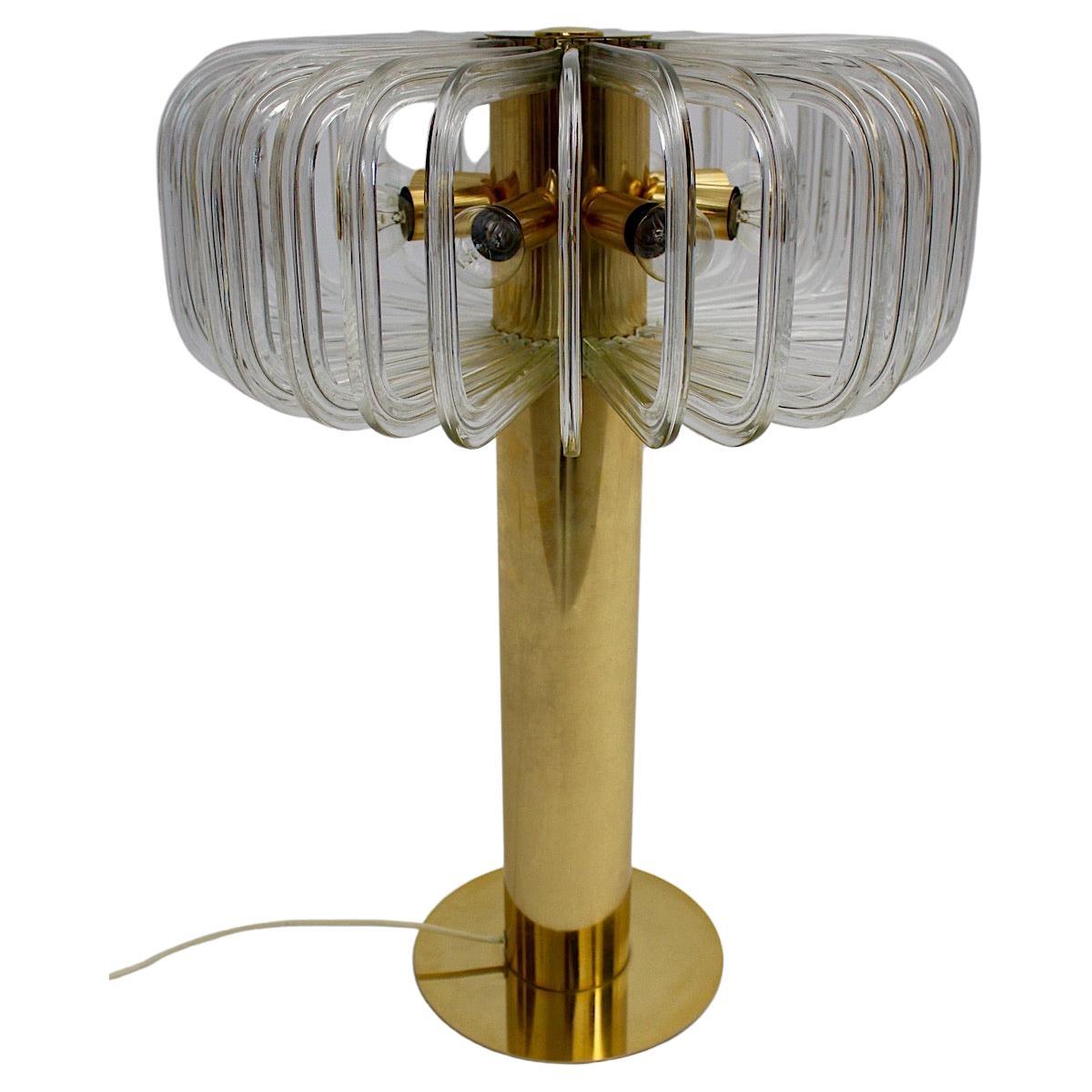 Modernist Vintage Brass Glass Table Lamp Cari Zalloni for Bakalowits 1960s  For Sale