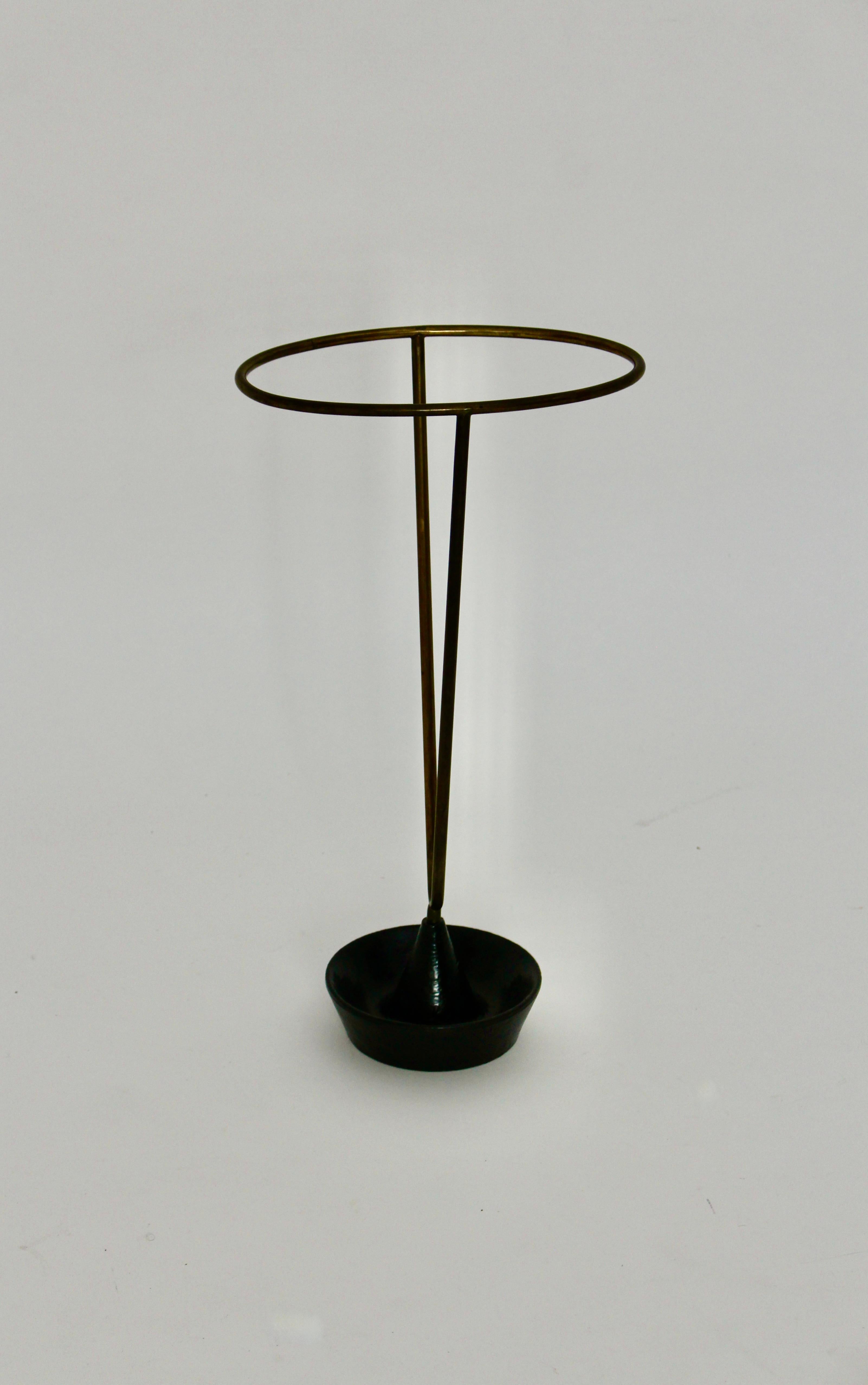 Austrian Modernist Vintage Brass Metal Umbrella Stand Cane Holder Carl Auböck 1950 Vienna For Sale