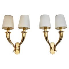 Modernist Vintage Brass Pair Sconces Wall Lights Style Gio Ponti 1930s Italy