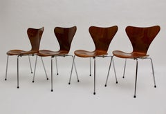 Modernist Vintage Brown Four Dining Chairs Arne Jacobsen 3107 circa 1955 Denmark