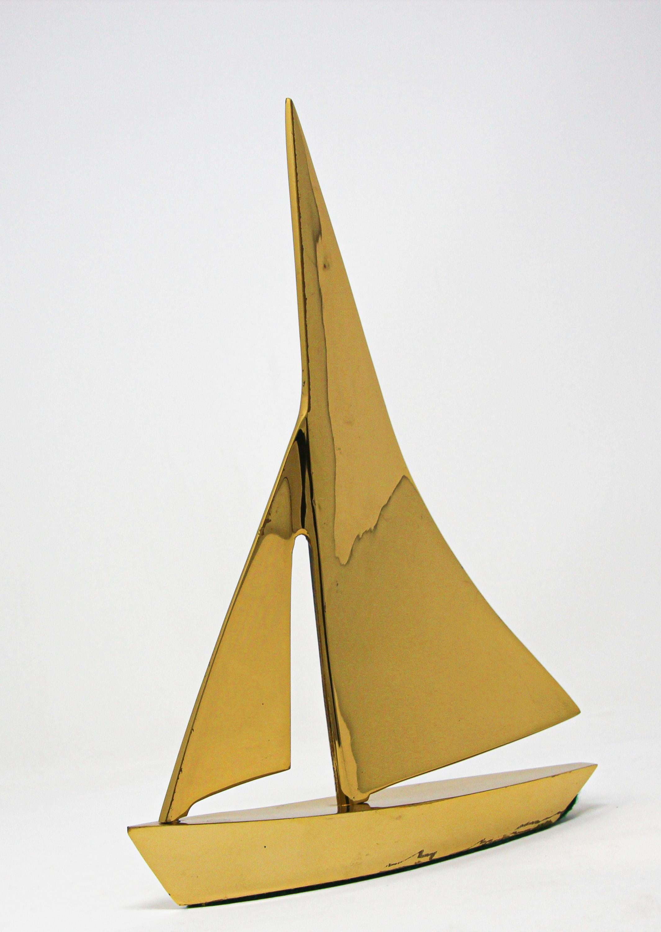 Modernist Vintage Cast Brass Sailboat Paperweight Sculpture 5