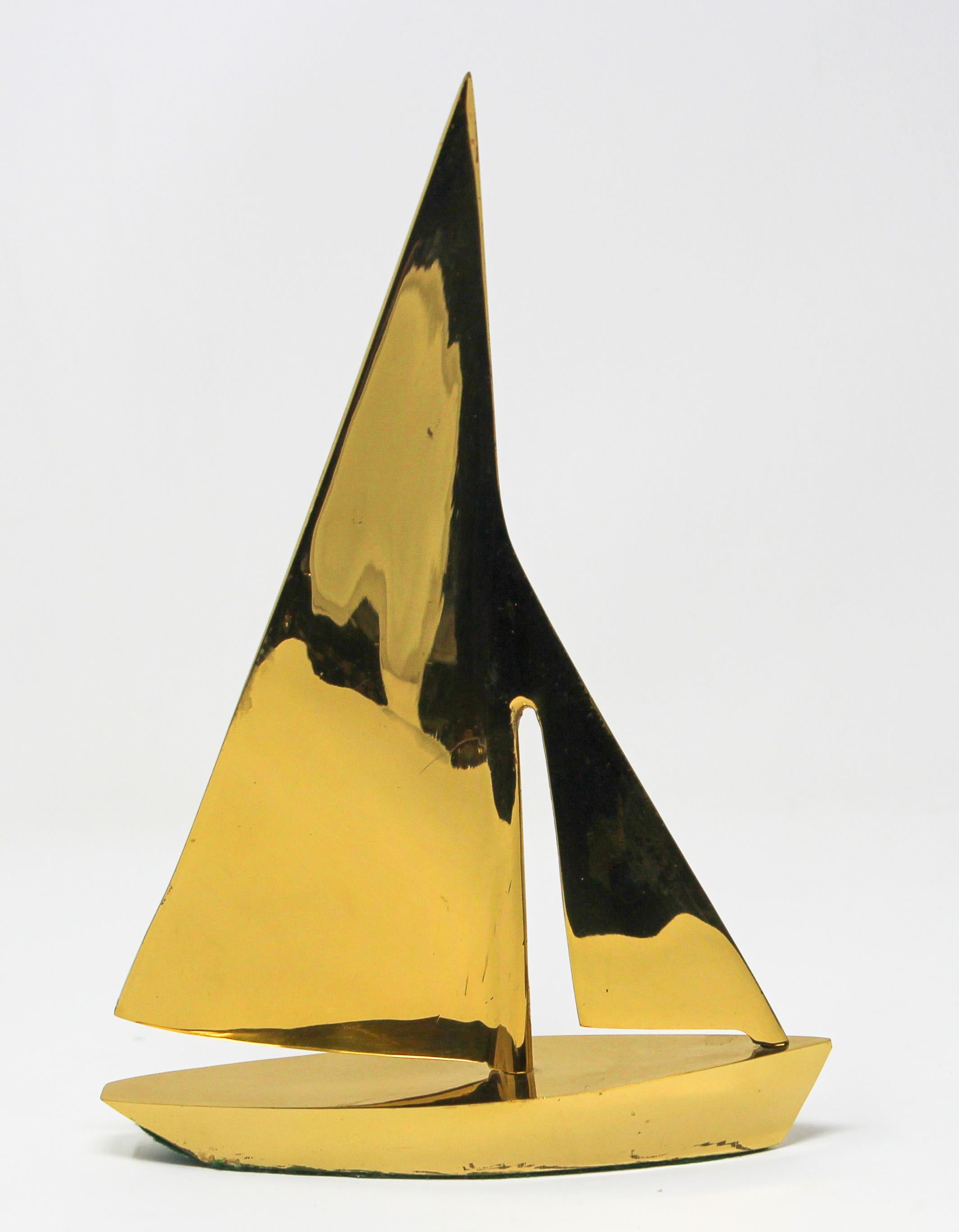 Modernist Vintage Cast Brass Sailboat Paperweight Sculpture 9