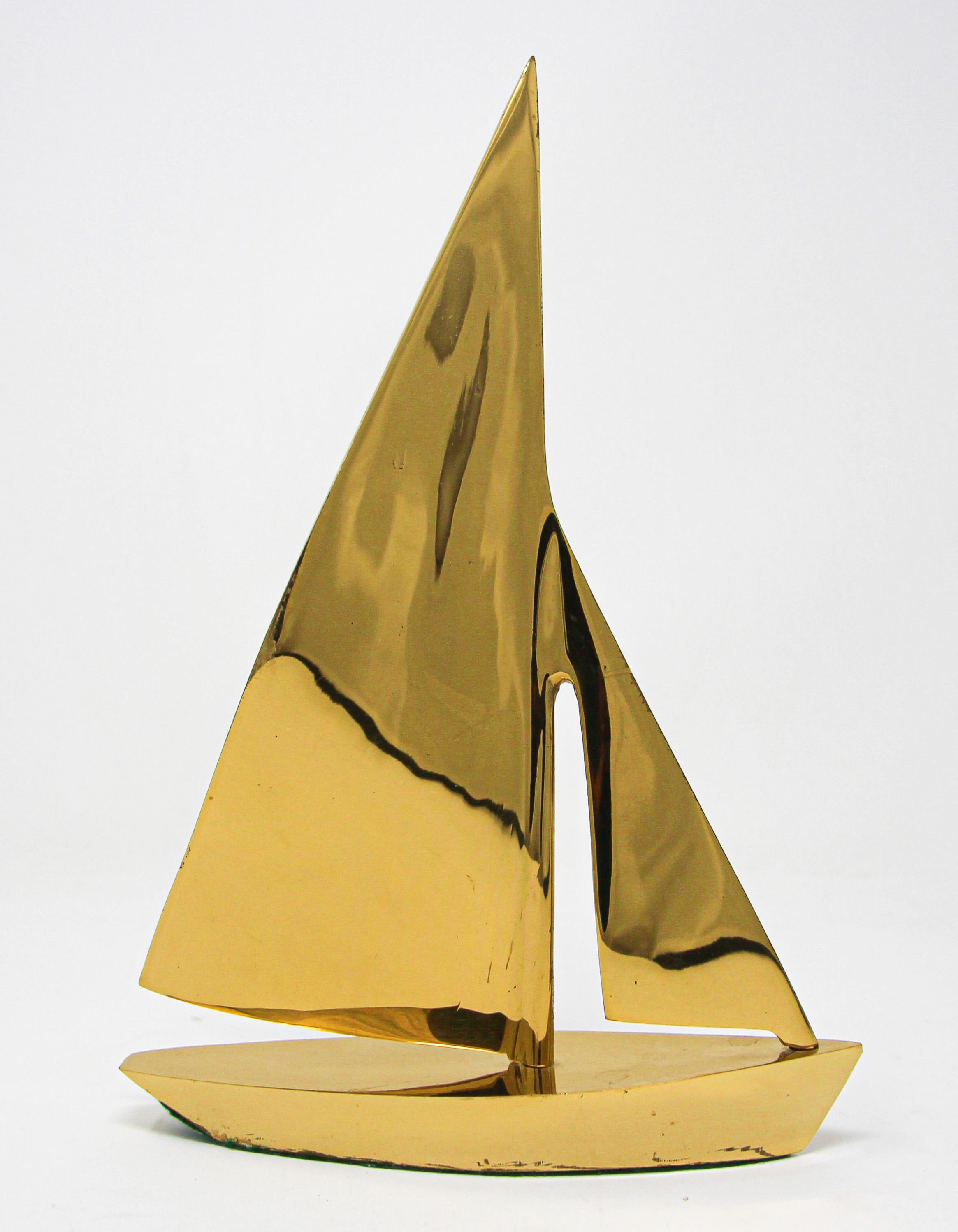 Mid-Century Modern Modernist Vintage Cast Brass Sailboat Paperweight Sculpture