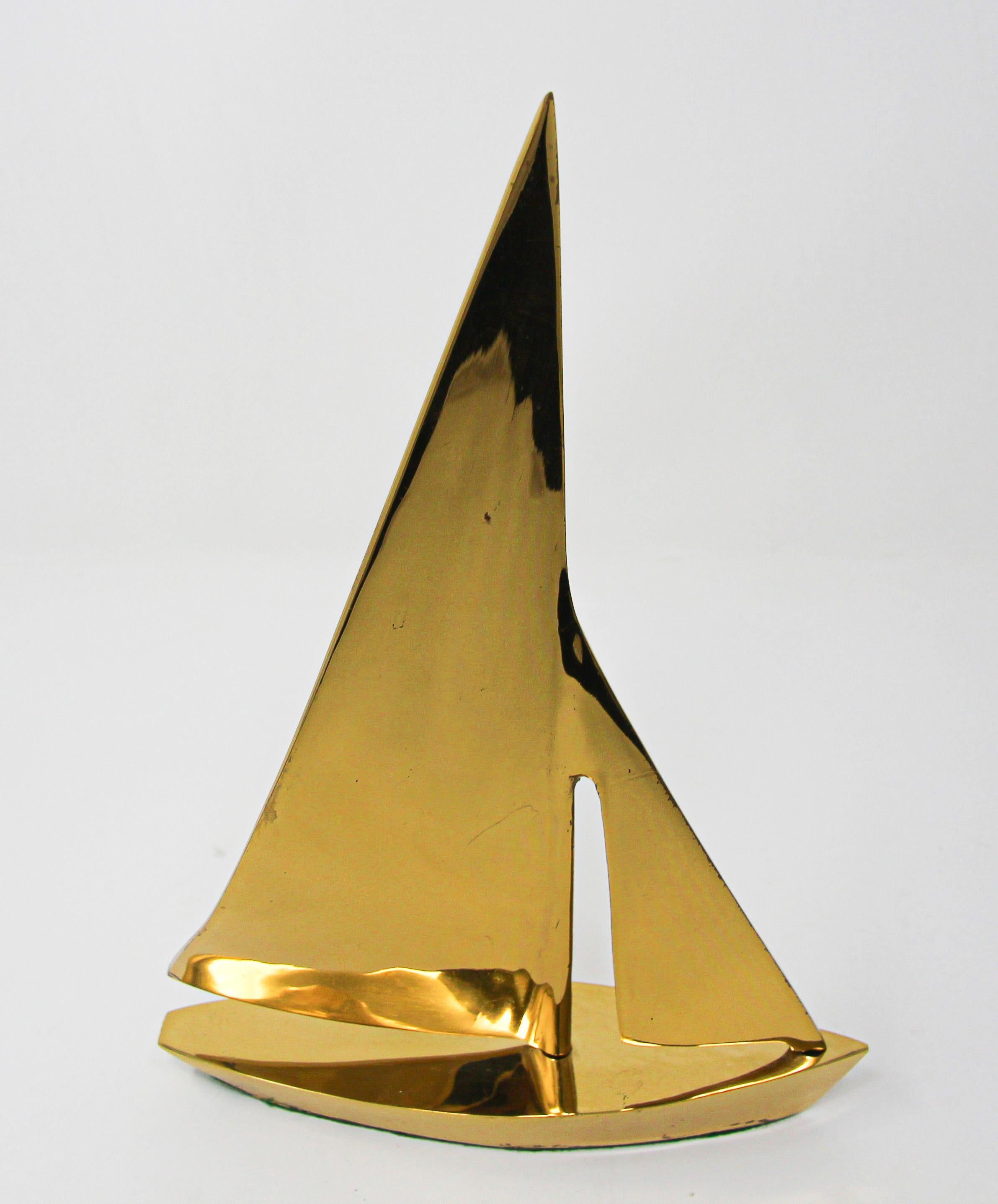 Unknown Modernist Vintage Cast Brass Sailboat Paperweight Sculpture