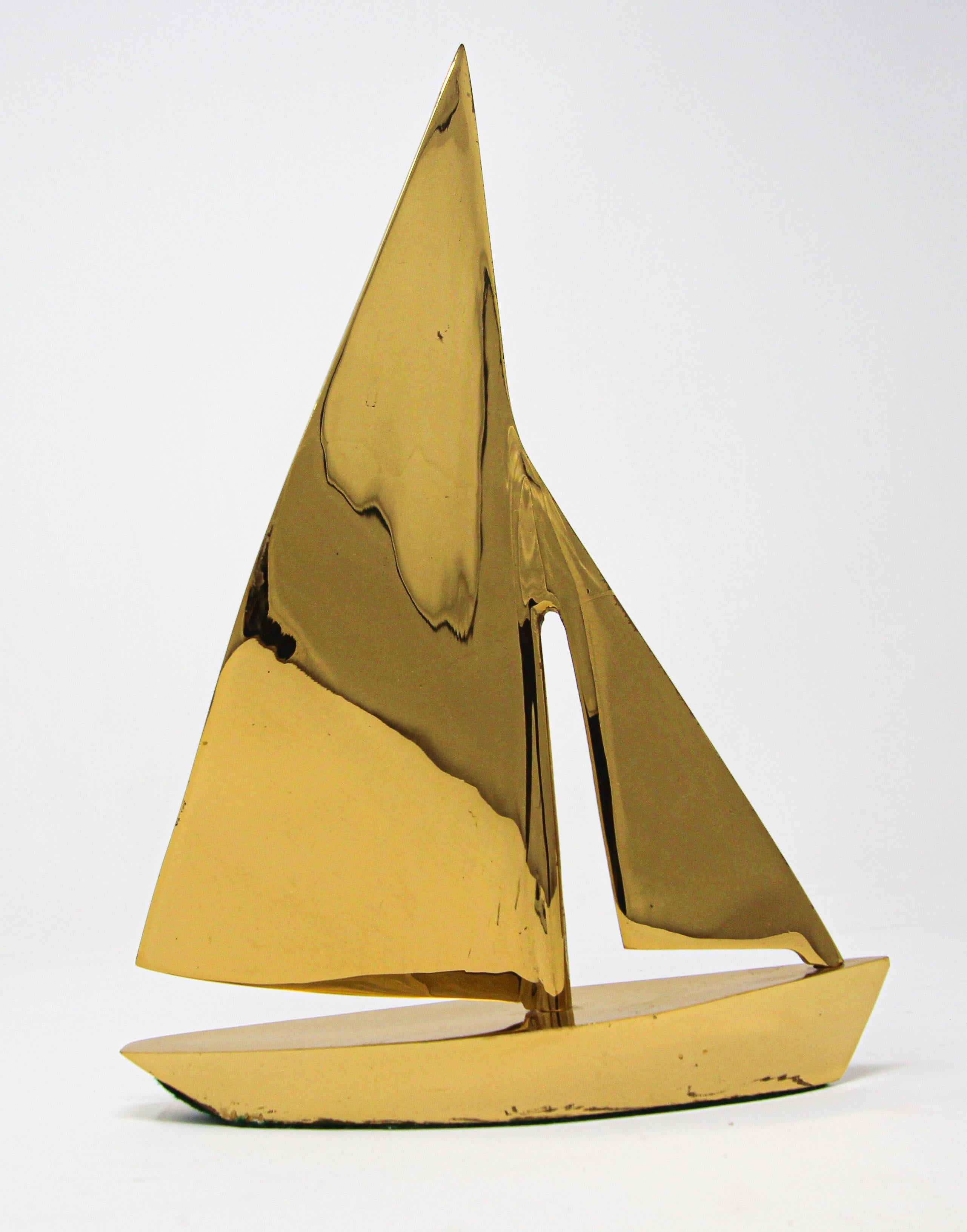 20th Century Modernist Vintage Cast Brass Sailboat Paperweight Sculpture