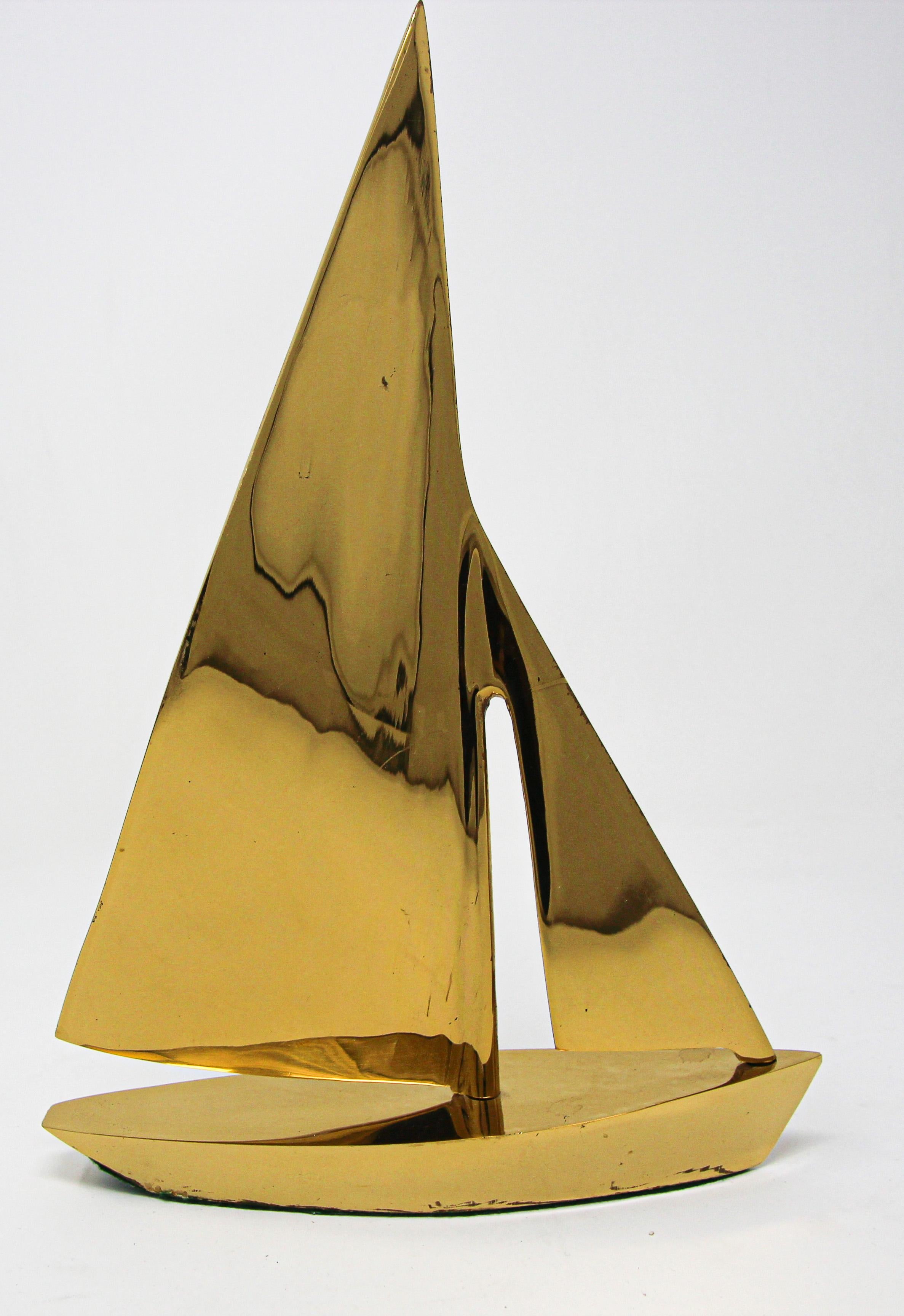 Modernist Vintage Cast Brass Sailboat Paperweight Sculpture 1