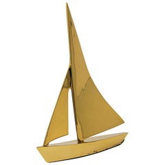 Modernist Vintage Cast Brass Sailboat Paperweight Sculpture