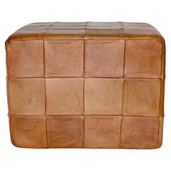 Modernist Vintage Chocolate Brown Patchwork Leather Cubus Stool DeSede 1970s