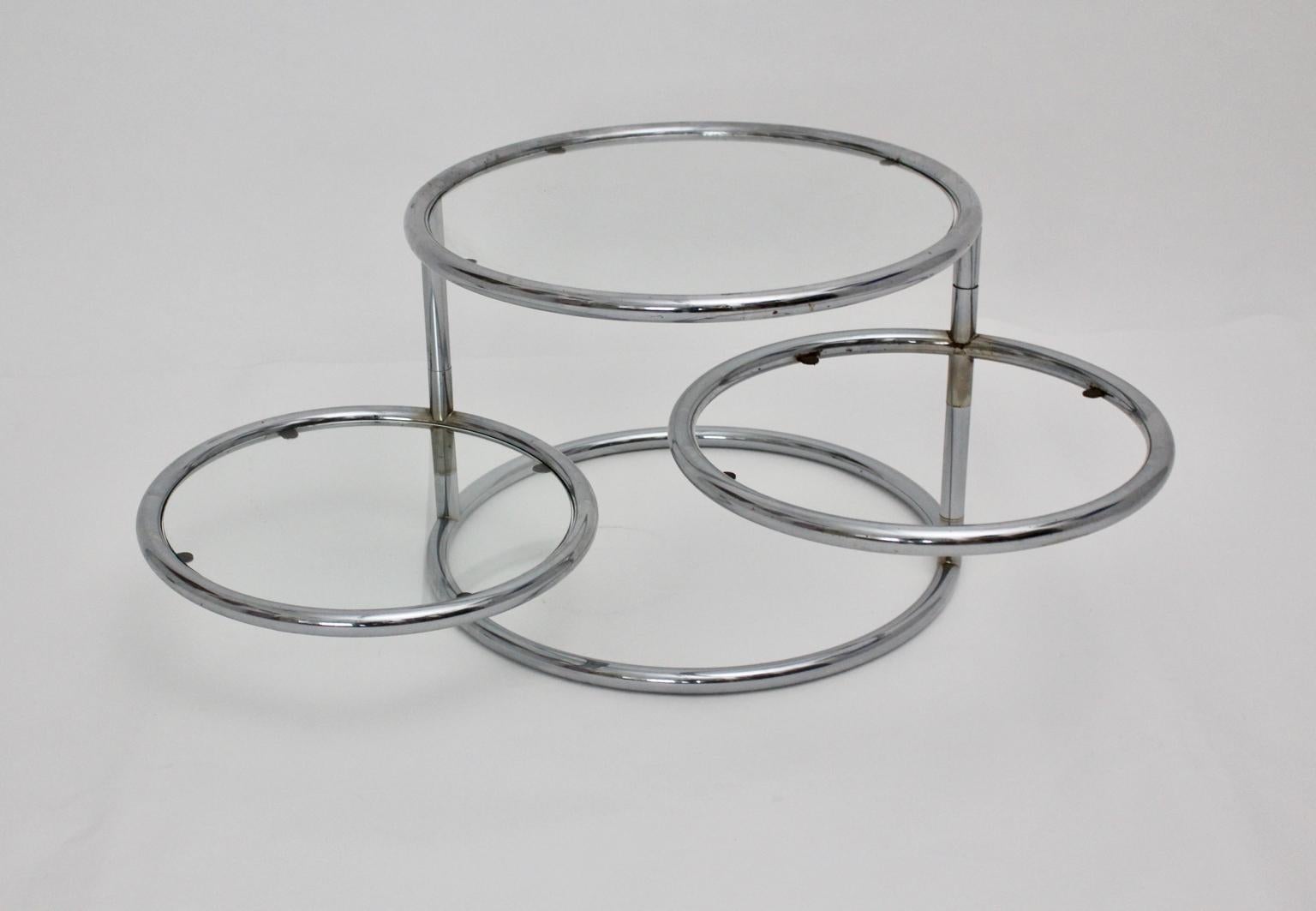 Modernist Vintage Chromed Glass Swiveling Coffee Table, circa 1970 1