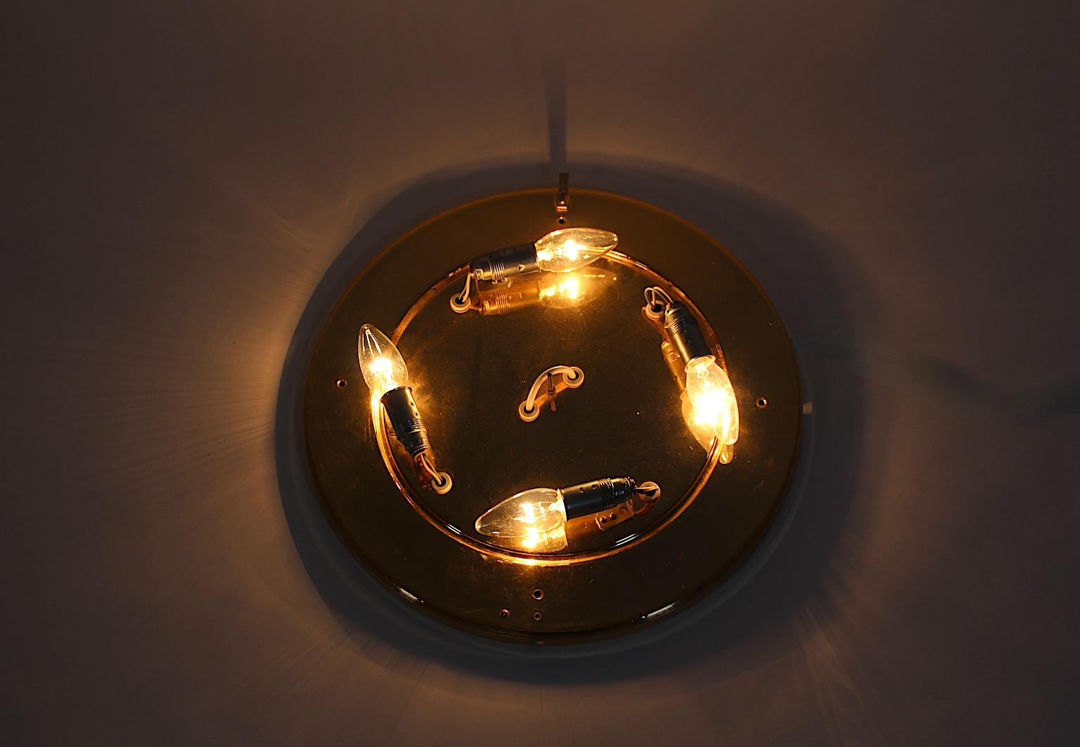 Specchio da parete modernista vintage circolare in vetro trasparente e ottone retroilluminato Bakalowits 1960 in vendita 7