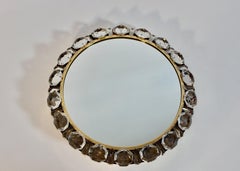 Modernist Vintage Circular Clear Glass Brass Wall Mirror Backlit Bakalowits 1960