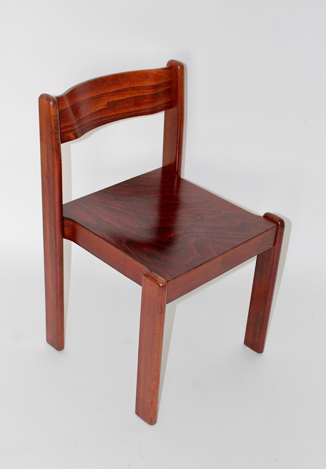 Modernist Vintage Dining Chairs Brown Beech Up to Nineteen 1970s Italy For Sale 2