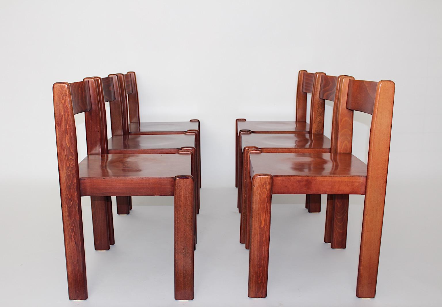 Italian Modernist Vintage Dining Chairs Brown Beech Up to Nineteen 1970s Italy For Sale