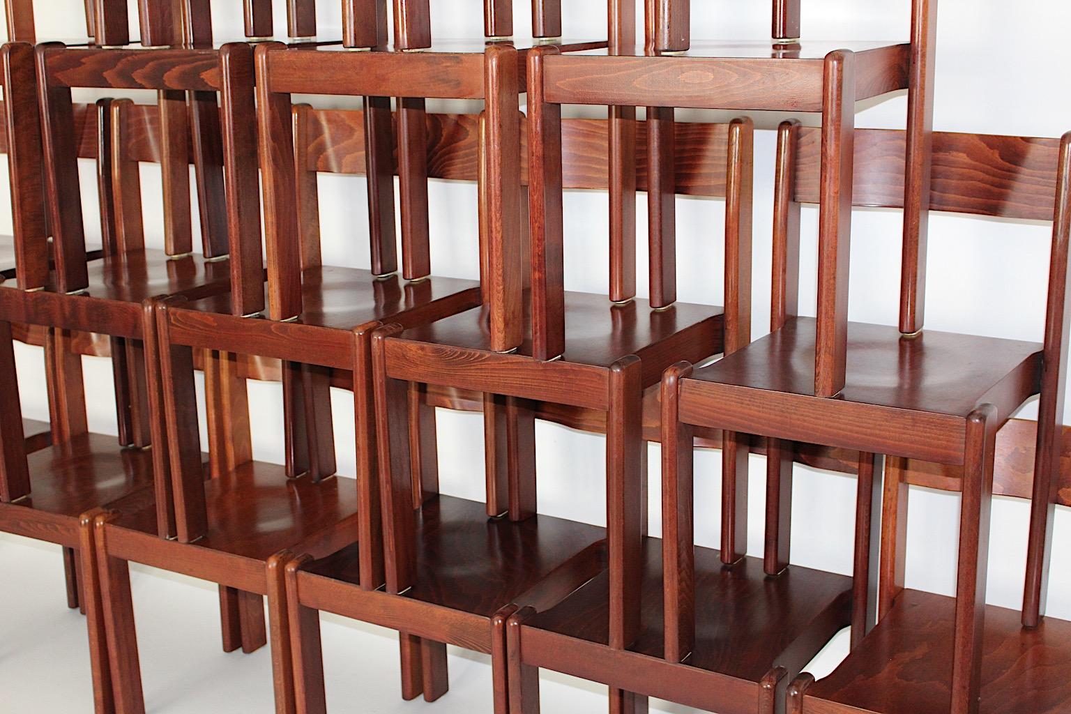 Modernist Vintage Dining Chairs Brown Beech Up to Nineteen 1970s Italy For Sale 1