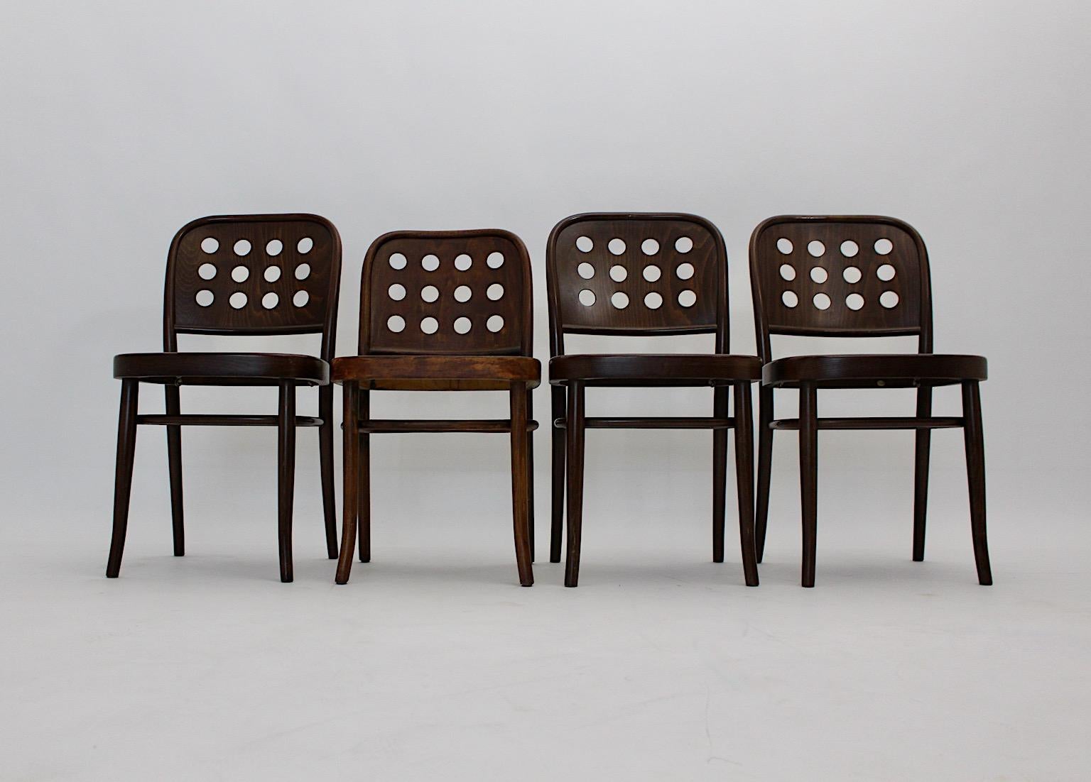 Jugendstil Modernist Vintage Four Brown Dining Chairs Style Josef Hoffmann, 1990s