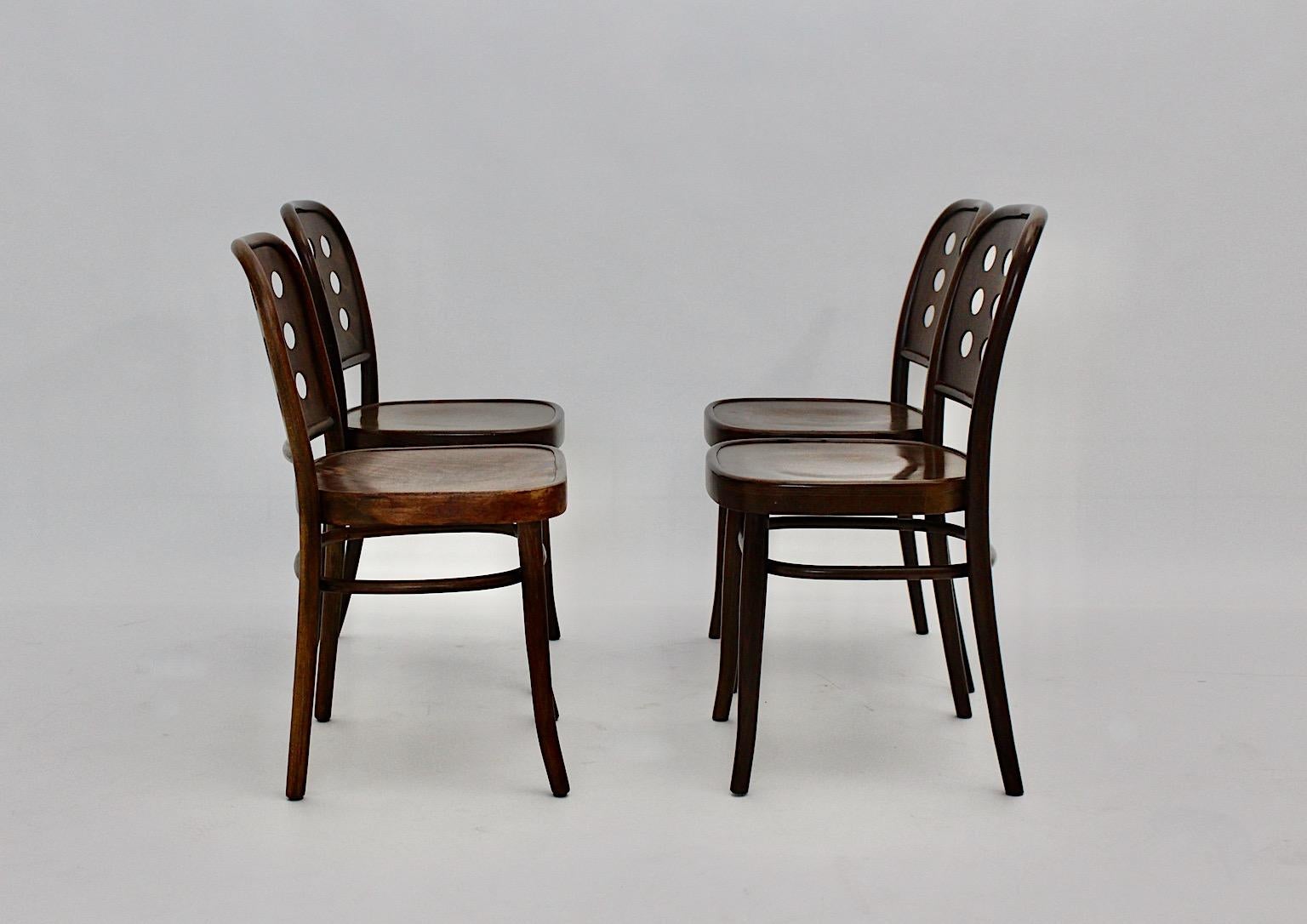 Austrian Modernist Vintage Four Brown Dining Chairs Style Josef Hoffmann, 1990s