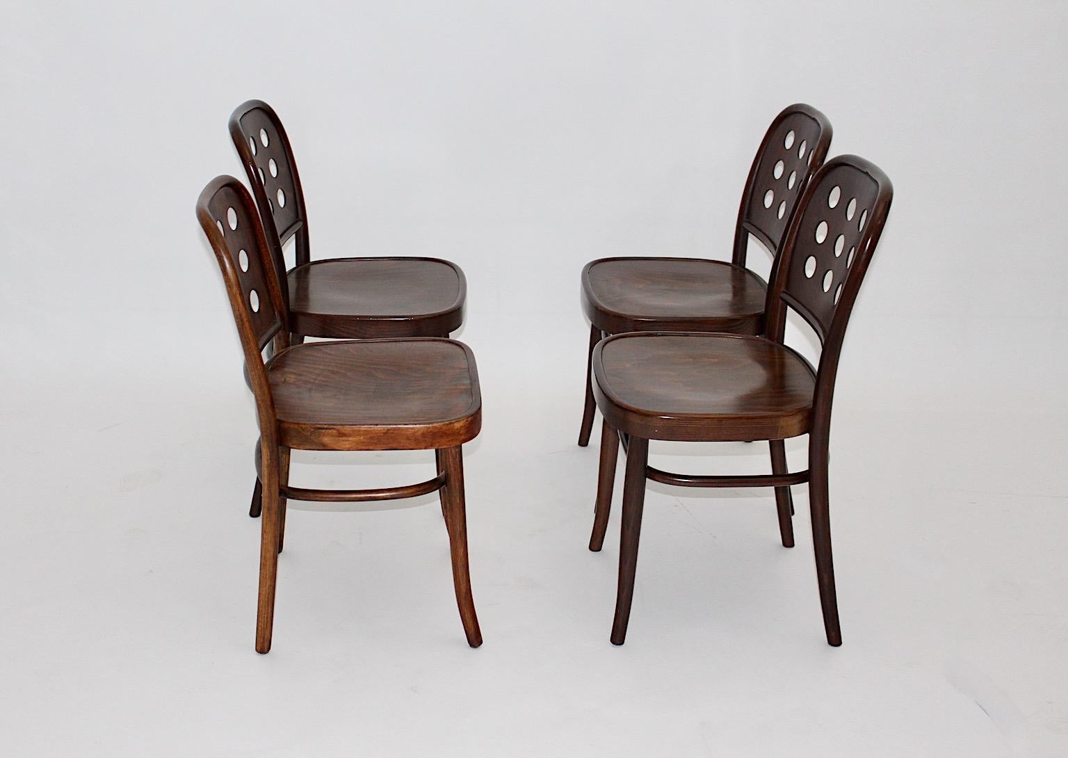 Modernist Vintage Four Brown Dining Chairs Style Josef Hoffmann, 1990s In Fair Condition In Vienna, AT