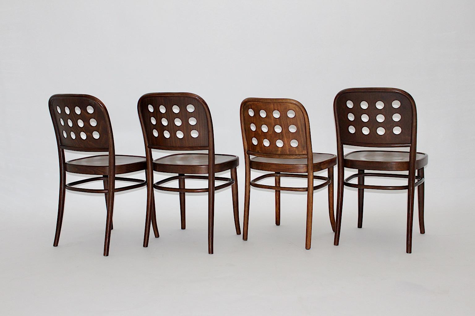 20th Century Modernist Vintage Four Brown Dining Chairs Style Josef Hoffmann, 1990s