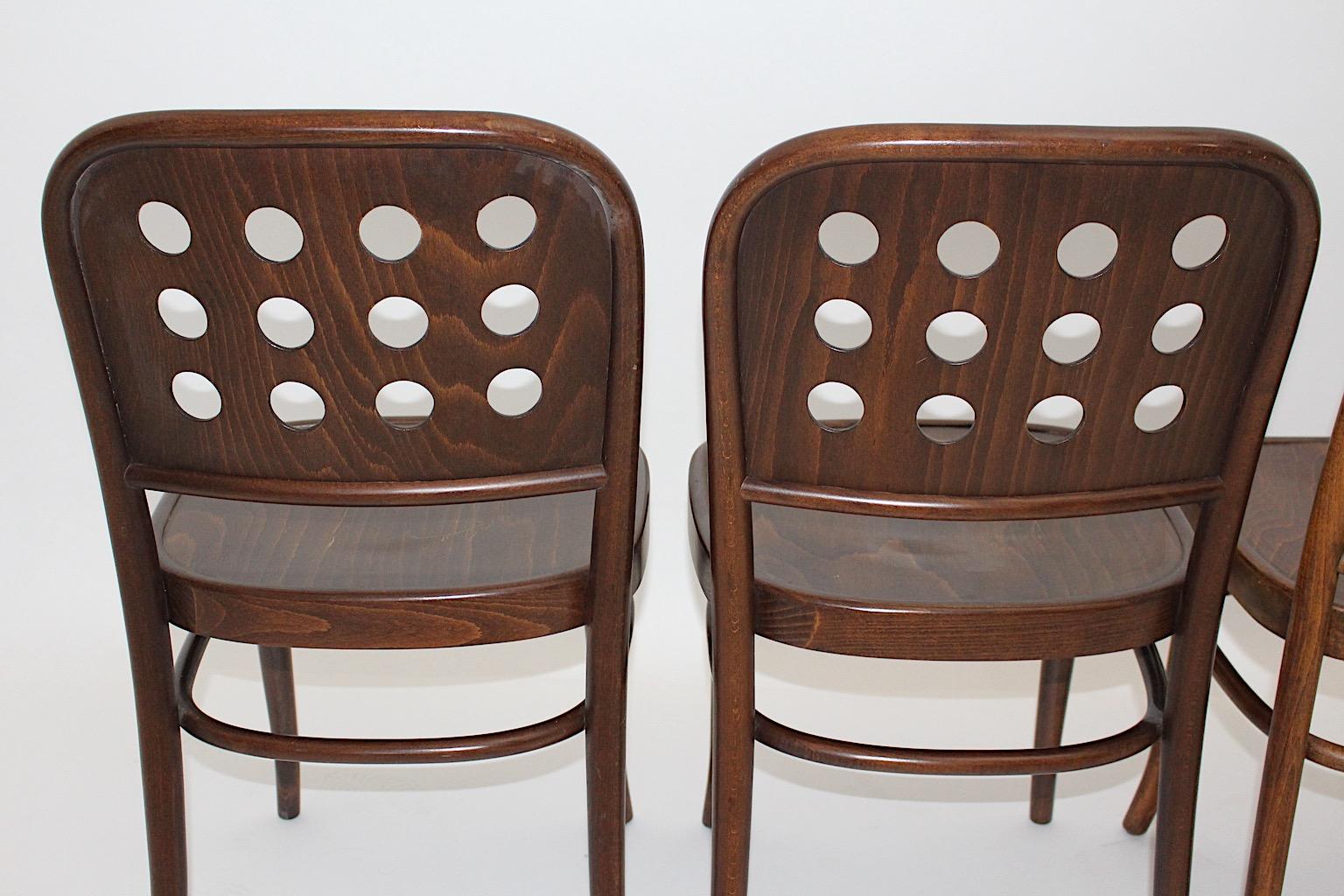 Bentwood Modernist Vintage Four Brown Dining Chairs Style Josef Hoffmann, 1990s