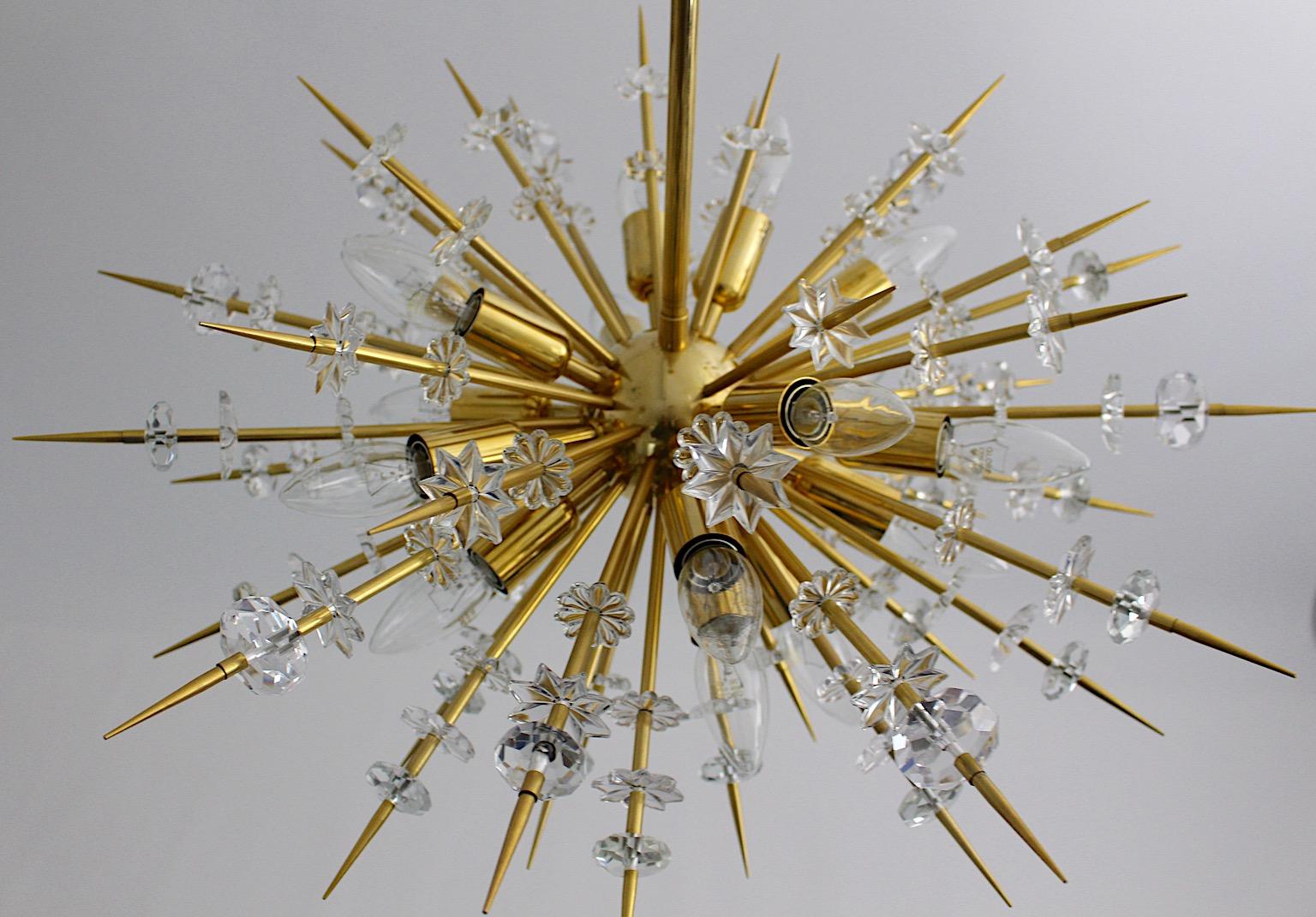 Modernist Vintage Glass Brass Gold Sputnik Chandelier Bakalowits Vienna 1972 For Sale 4