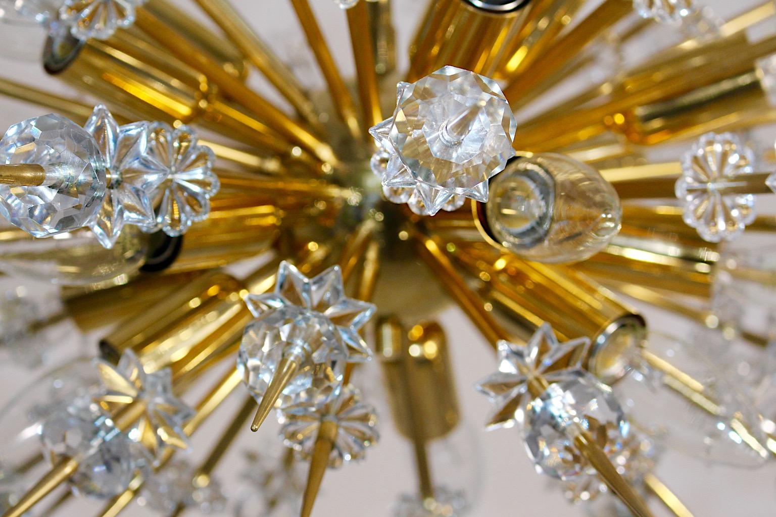 Late 20th Century Modernist Vintage Glass Brass Gold Sputnik Chandelier Bakalowits Vienna 1972 For Sale