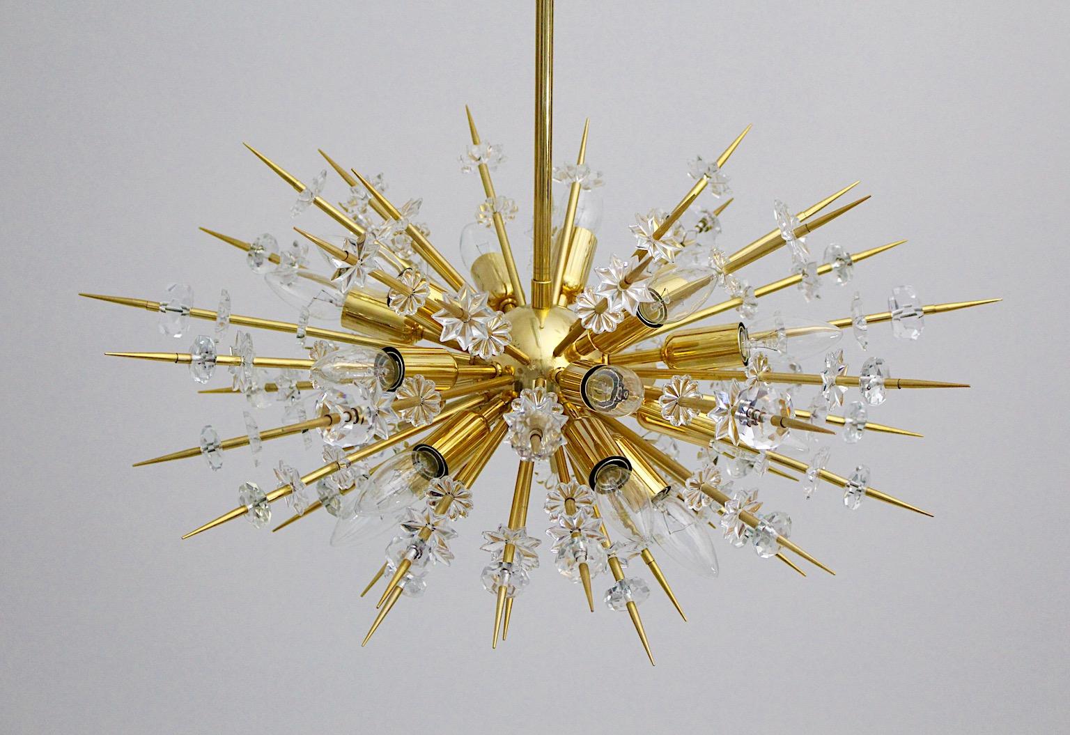 Modernist Vintage Glass Brass Gold Sputnik Chandelier Bakalowits Vienna 1972 For Sale 1