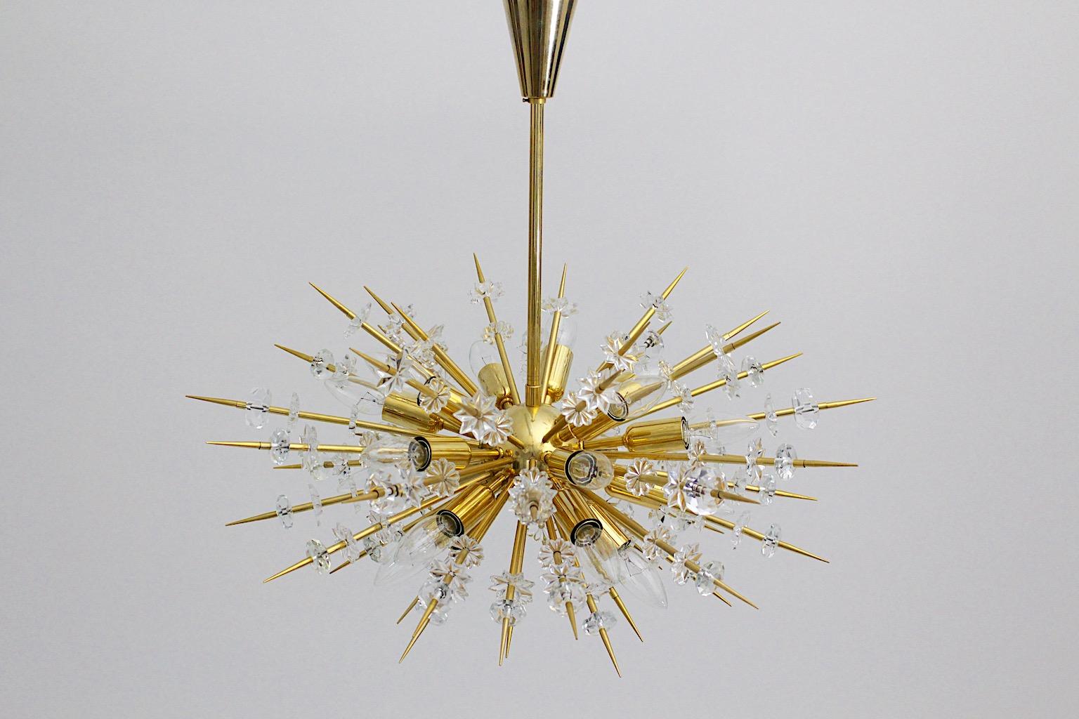 Modernist Vintage Glass Brass Gold Sputnik Chandelier Bakalowits Vienna 1972 For Sale 2