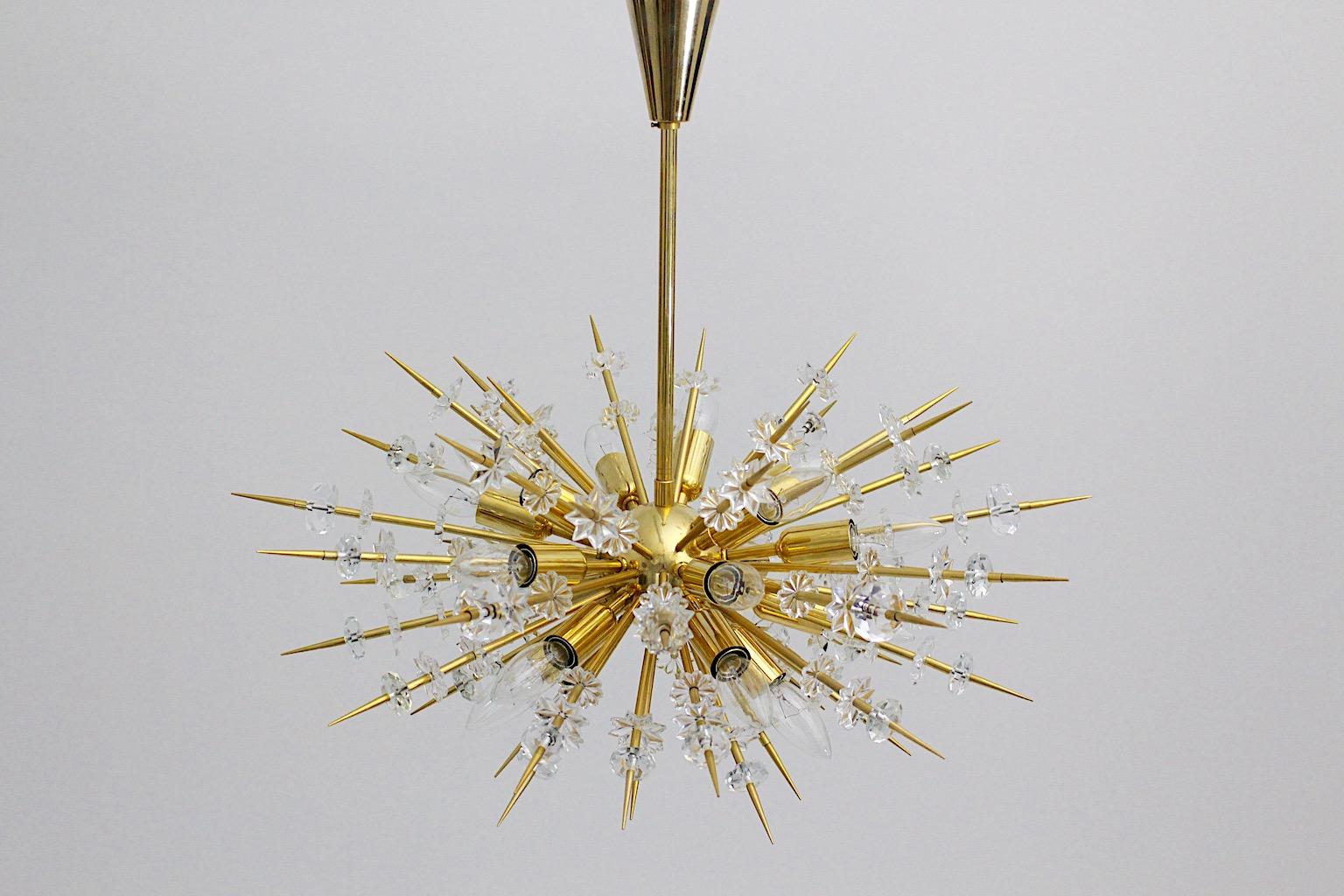Modernist Vintage Glass Brass Gold Sputnik Chandelier Bakalowits Vienna 1972 For Sale 2