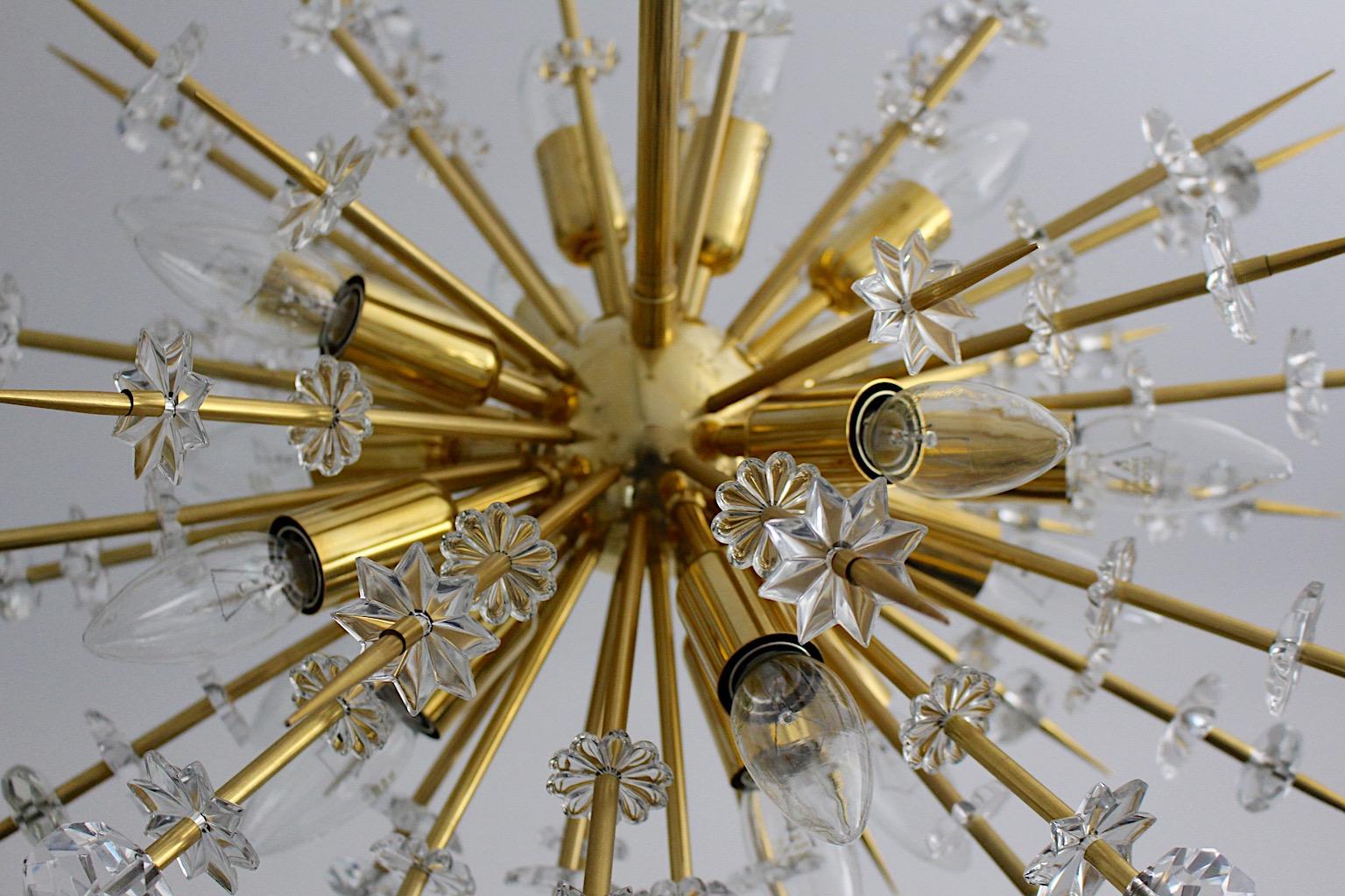 Modernist Vintage Glass Brass Gold Sputnik Chandelier Bakalowits Vienna 1972 For Sale 3