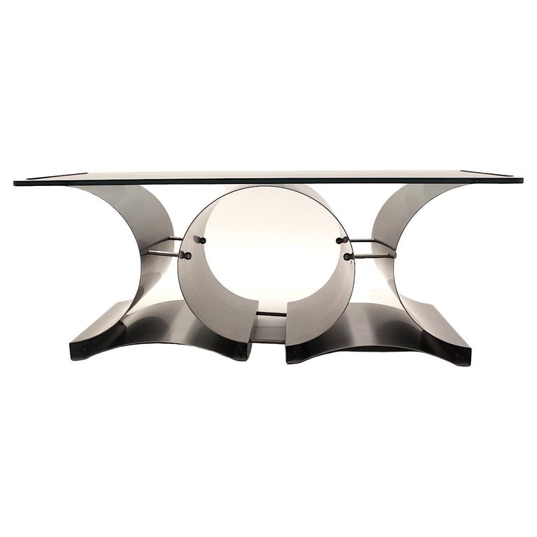 Modernist Vintage Metal Glass Sofa Table Francois circa 1970 France For Sale at 1stDibs