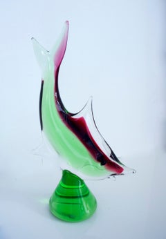 Modernist Vintage Murano Art Glass Fish Figurine on Pedestal, circa 1970