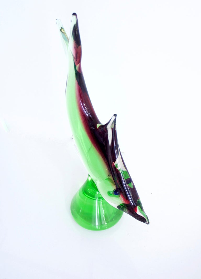 Modernist Vintage Murano Art Glass Fish Figurine On Pedestal Circa 1970 For Sale At 1stdibs