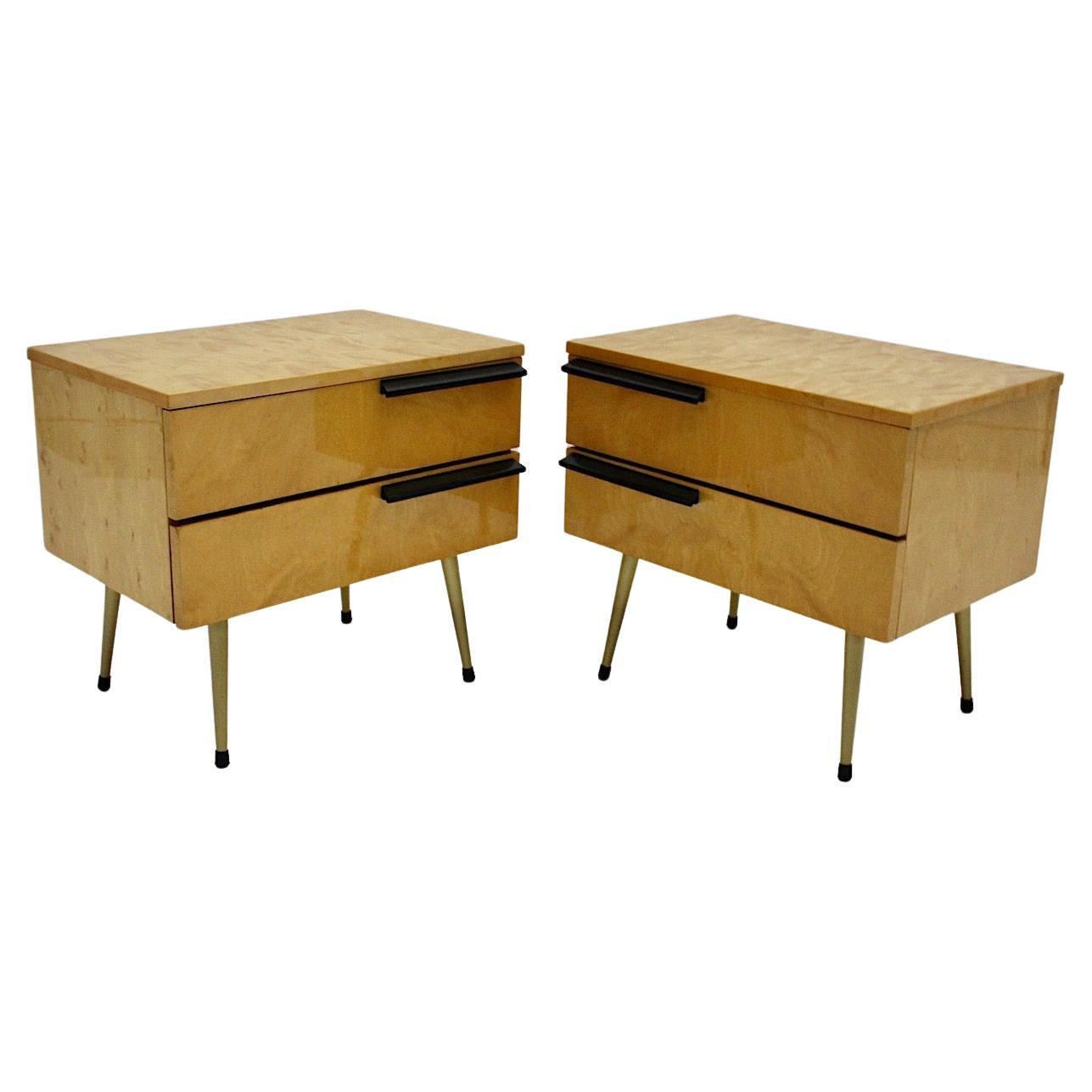 Modernist Vintage Nightstands Maple Tree Pair Duo Italy 1970s