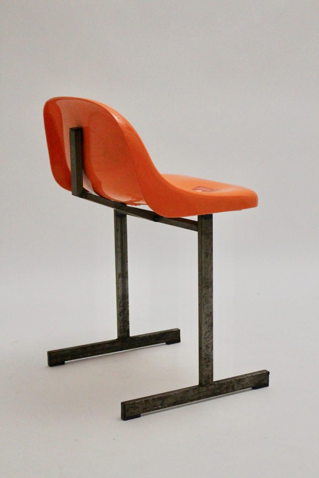 Space Age Vintage Orange Plastic Metal Chair 1970s For Sale 6