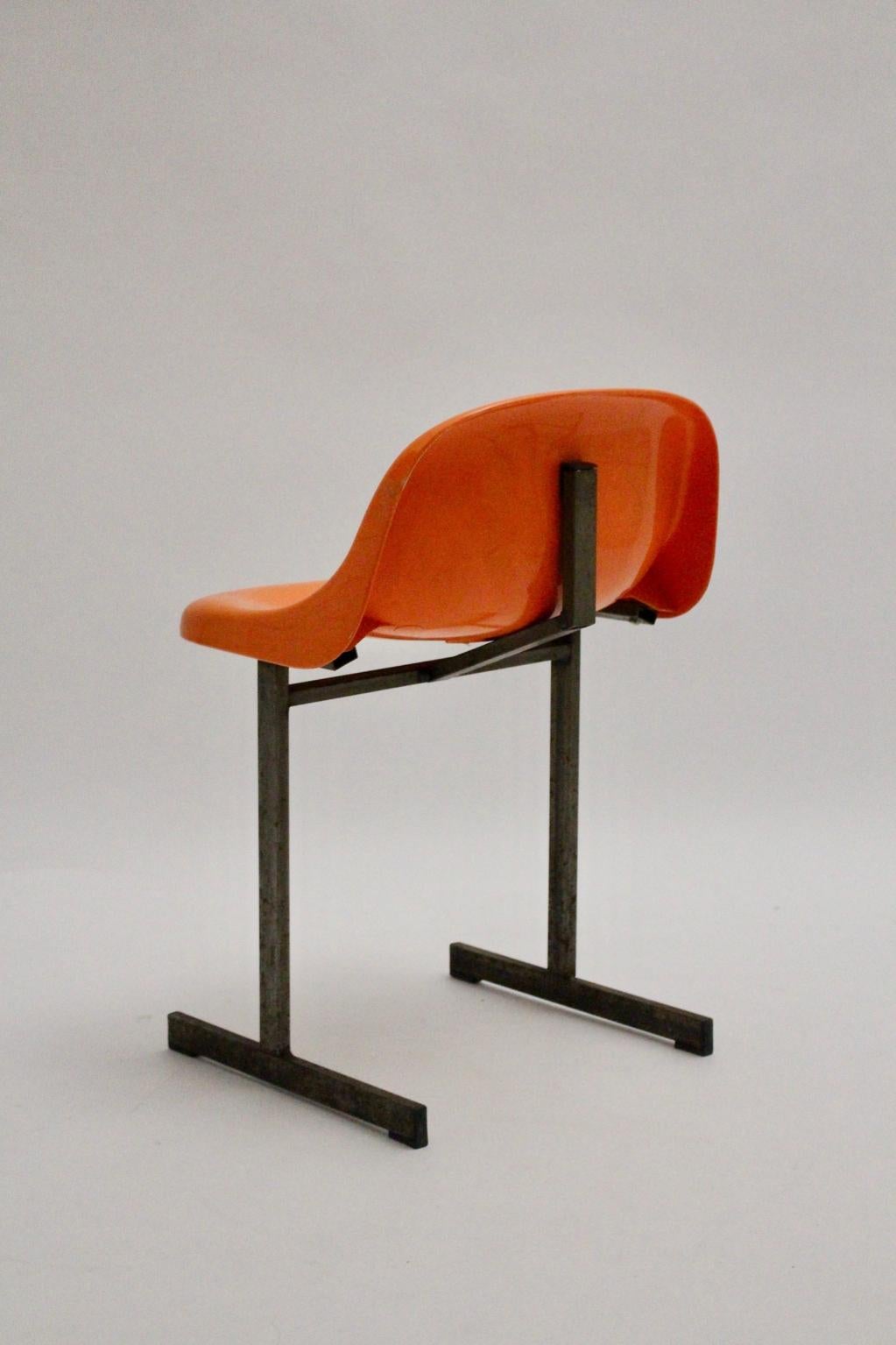 Space Age Vintage Orange Plastic Metal Chair 1970s For Sale 7