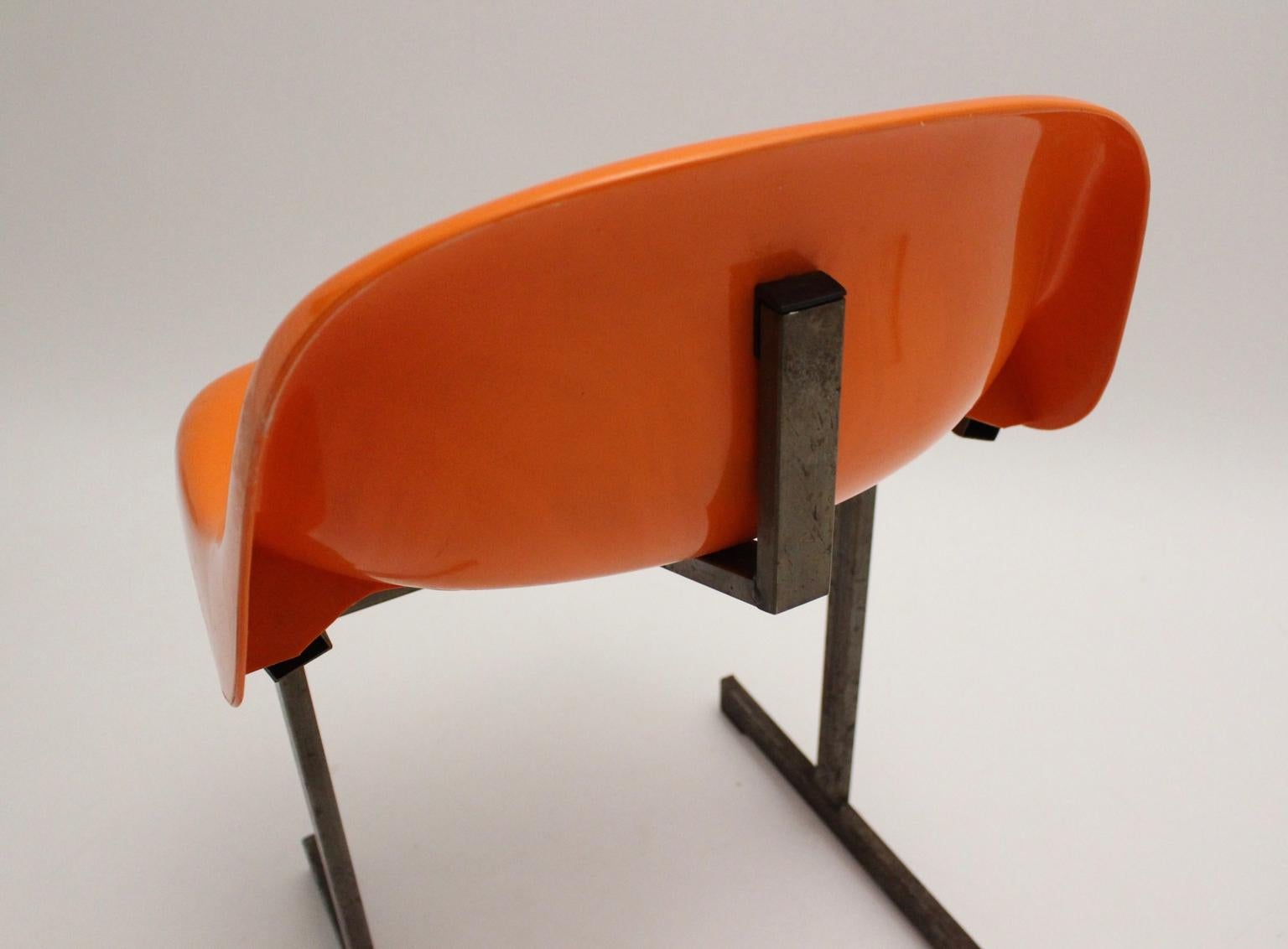 Space Age Vintage Orange Plastic Metal Chair 1970s For Sale 8